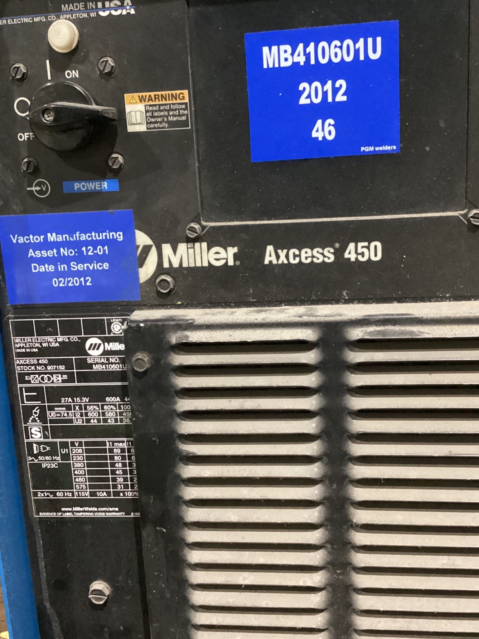 MILLER AXCESS 450 Welder w/ Wire Feeder USED 4