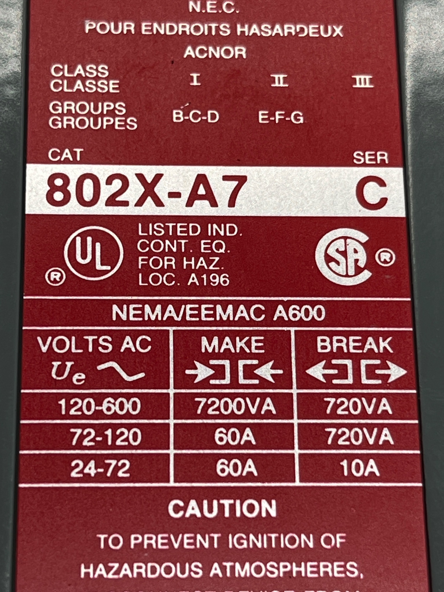 ALLEN BRADLEY 802X-A7 Limit Switch USED 5