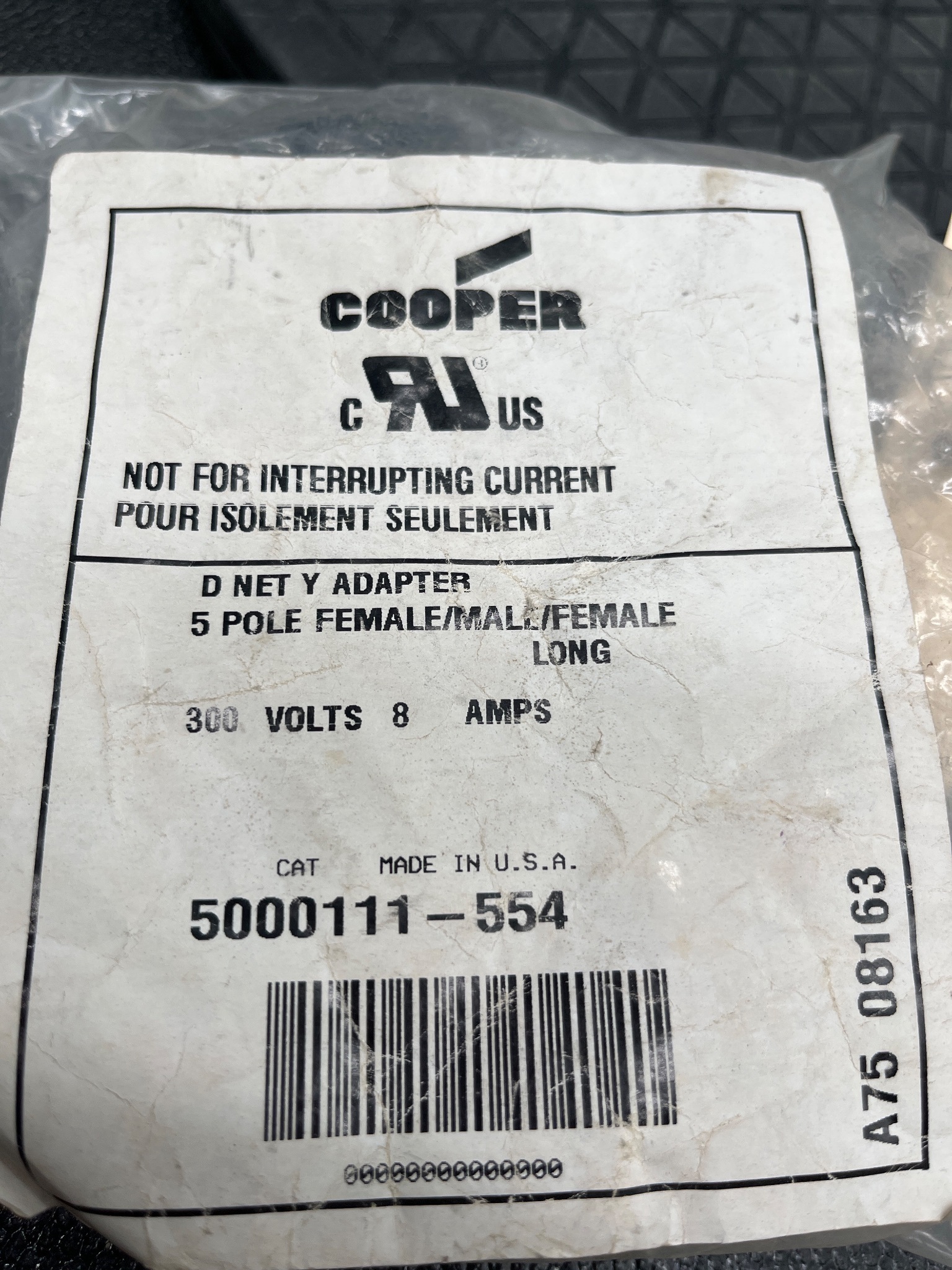 COOPER 5000111-554 D-NET Y Adapter 5-Pole 300V 8A NEW 3