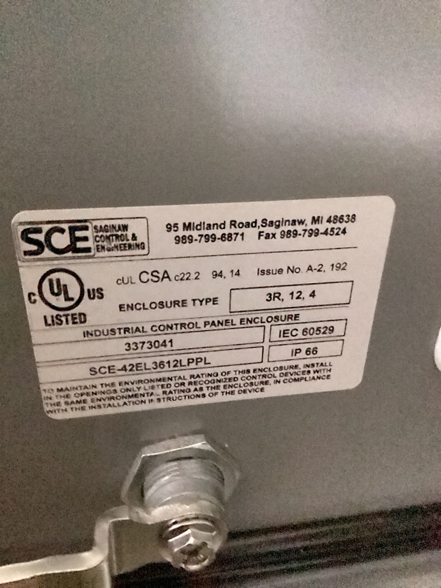 SCE SCE-42EL3612LPPL Electrical Enclosure NEW 2