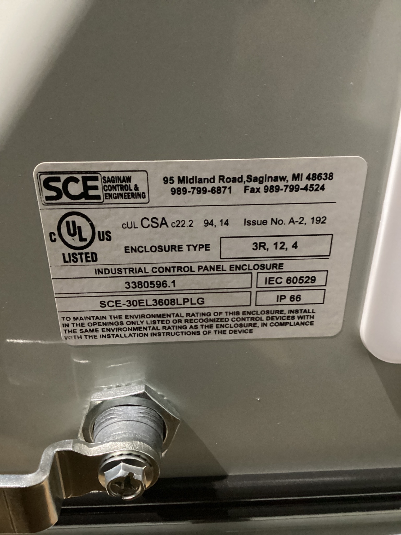 SCE SCE-30EL3608LPLG Electrical Enclosure NEW 2