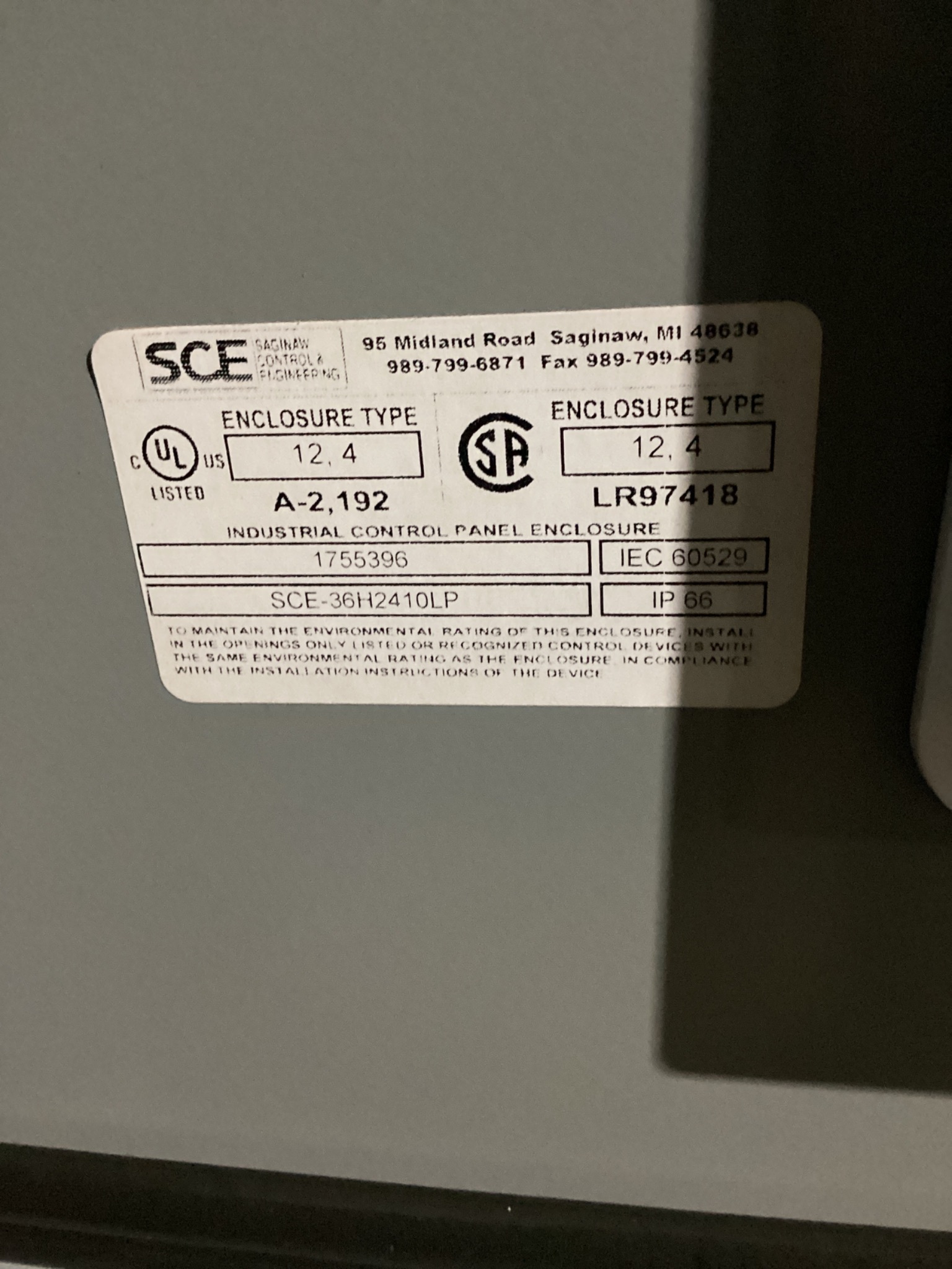 SCE SCE-36H2410LP Electrical Enclosure NEW 2