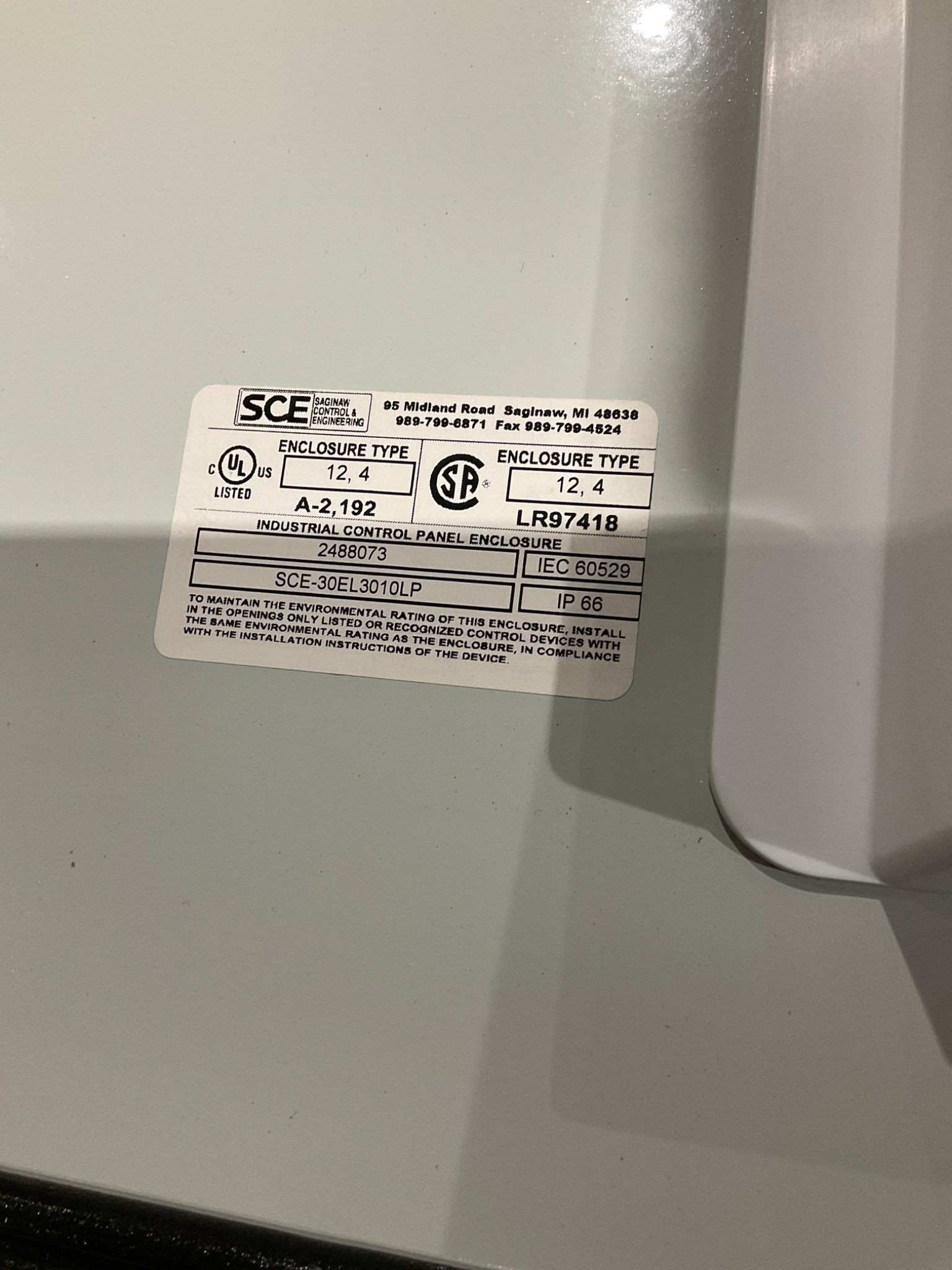 SCE SCE-30EL3010LP Electrical Enclosure NEW 2