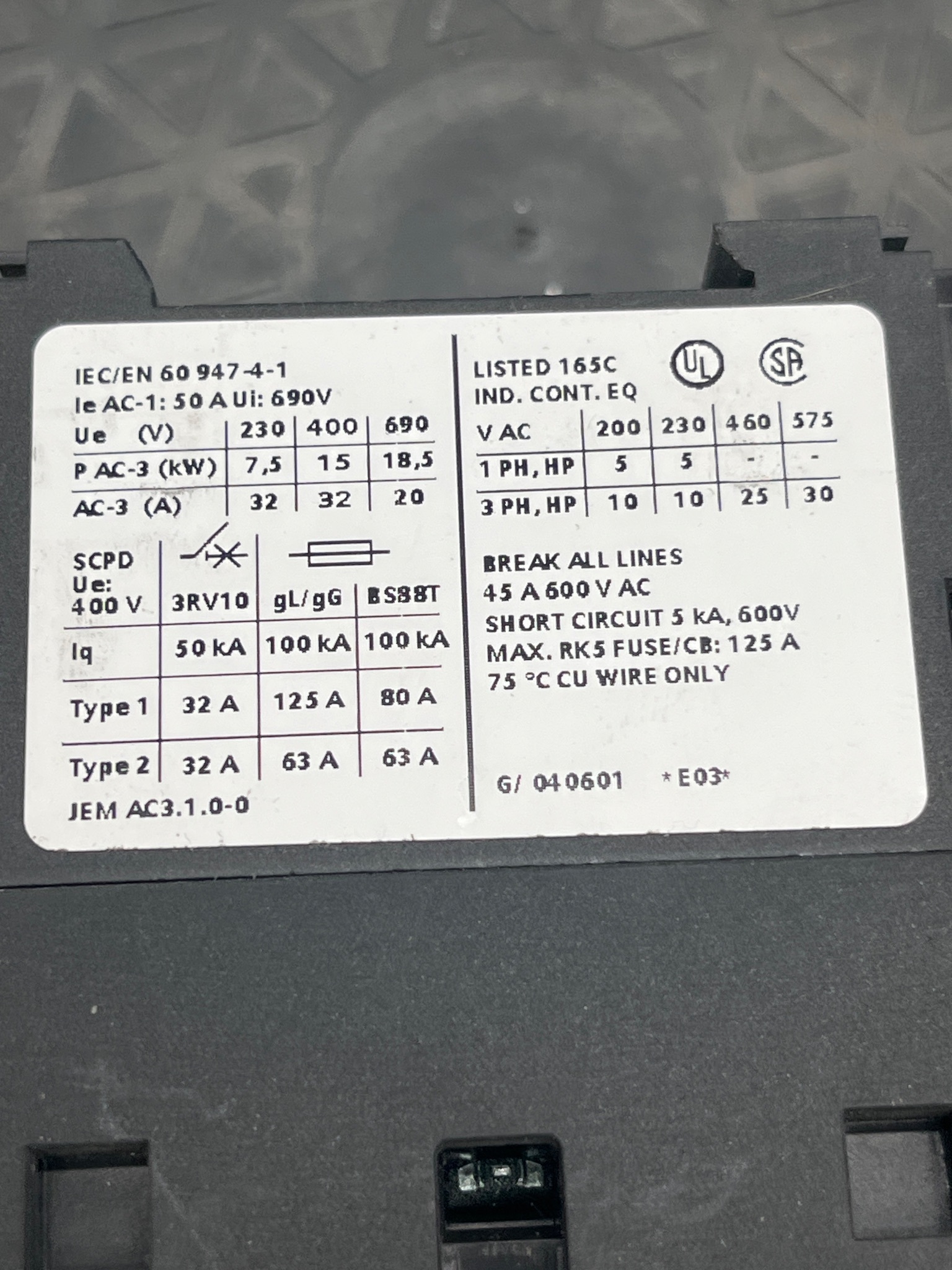 SIEMENS 3RT1034-1AC20 Contactor USED 5