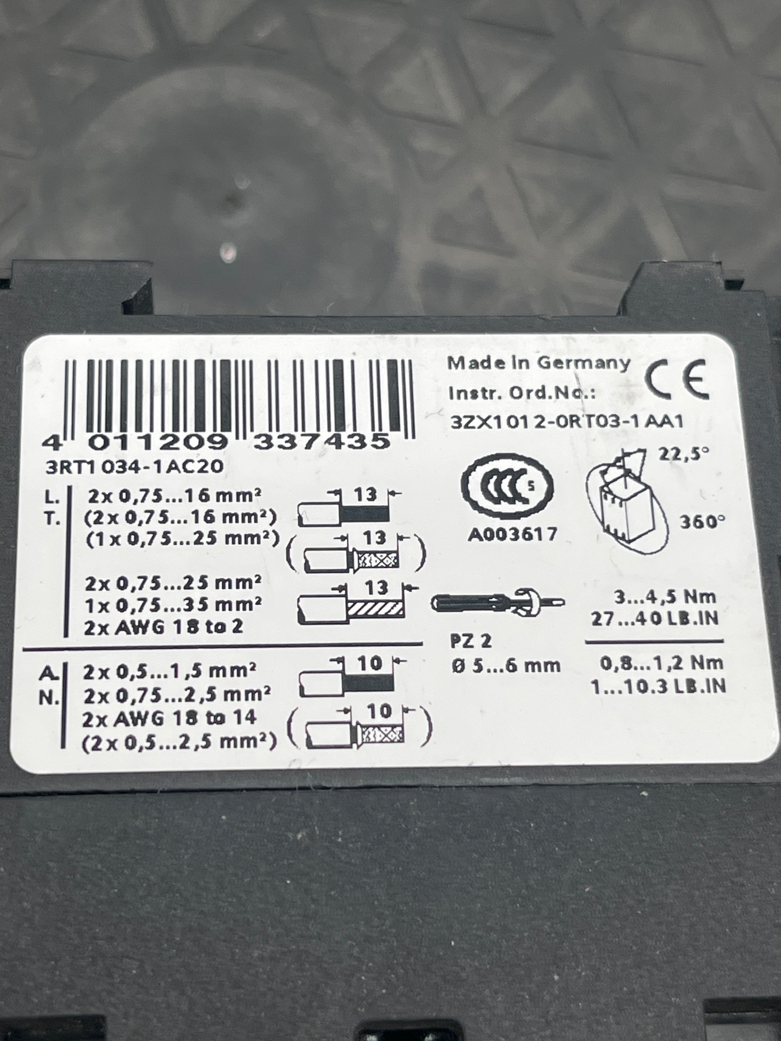 SIEMENS 3RT1034-1AC20 Contactor USED 6