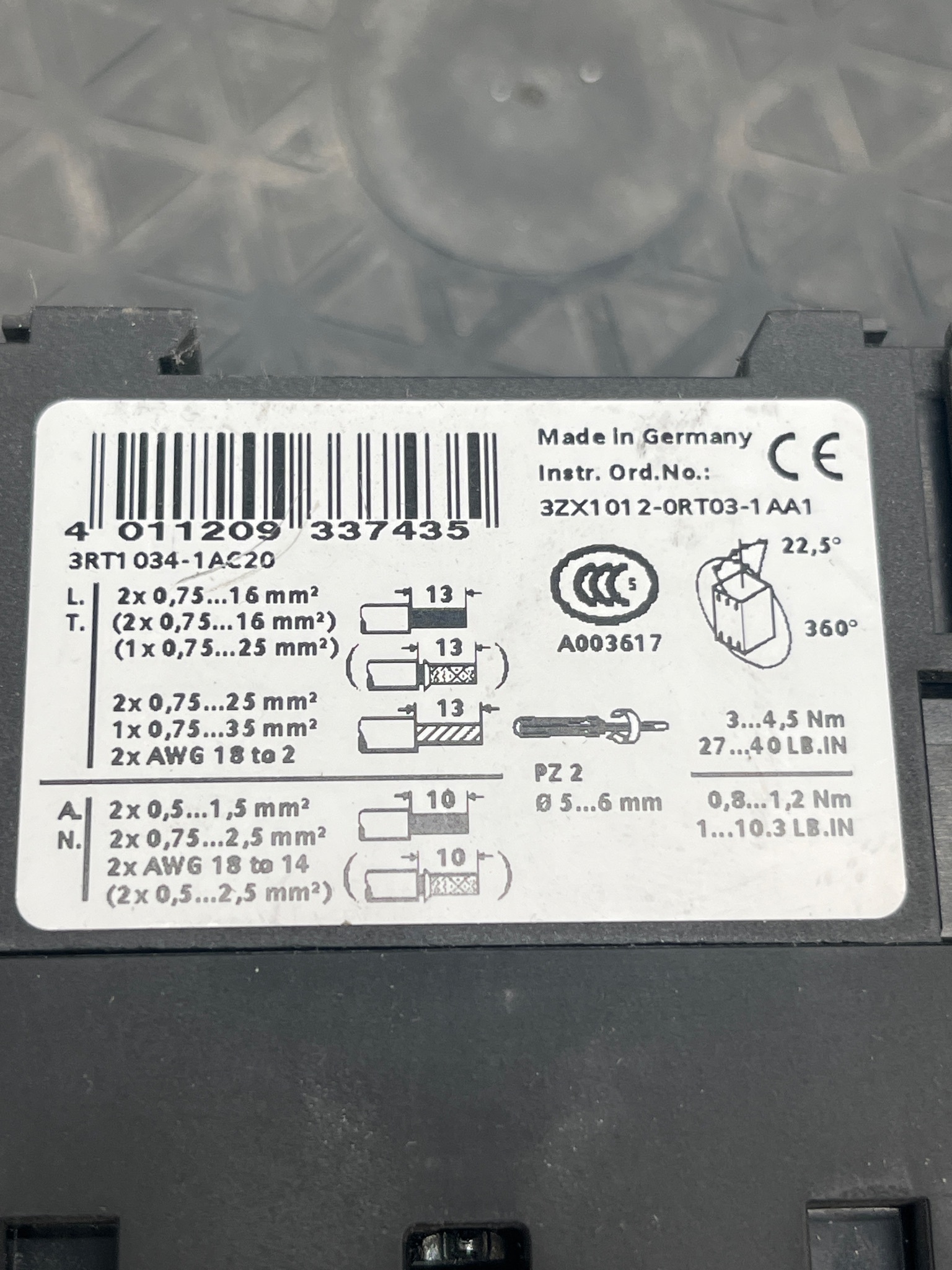 SIEMENS 3RT1034-1AC20 Contactor USED 6