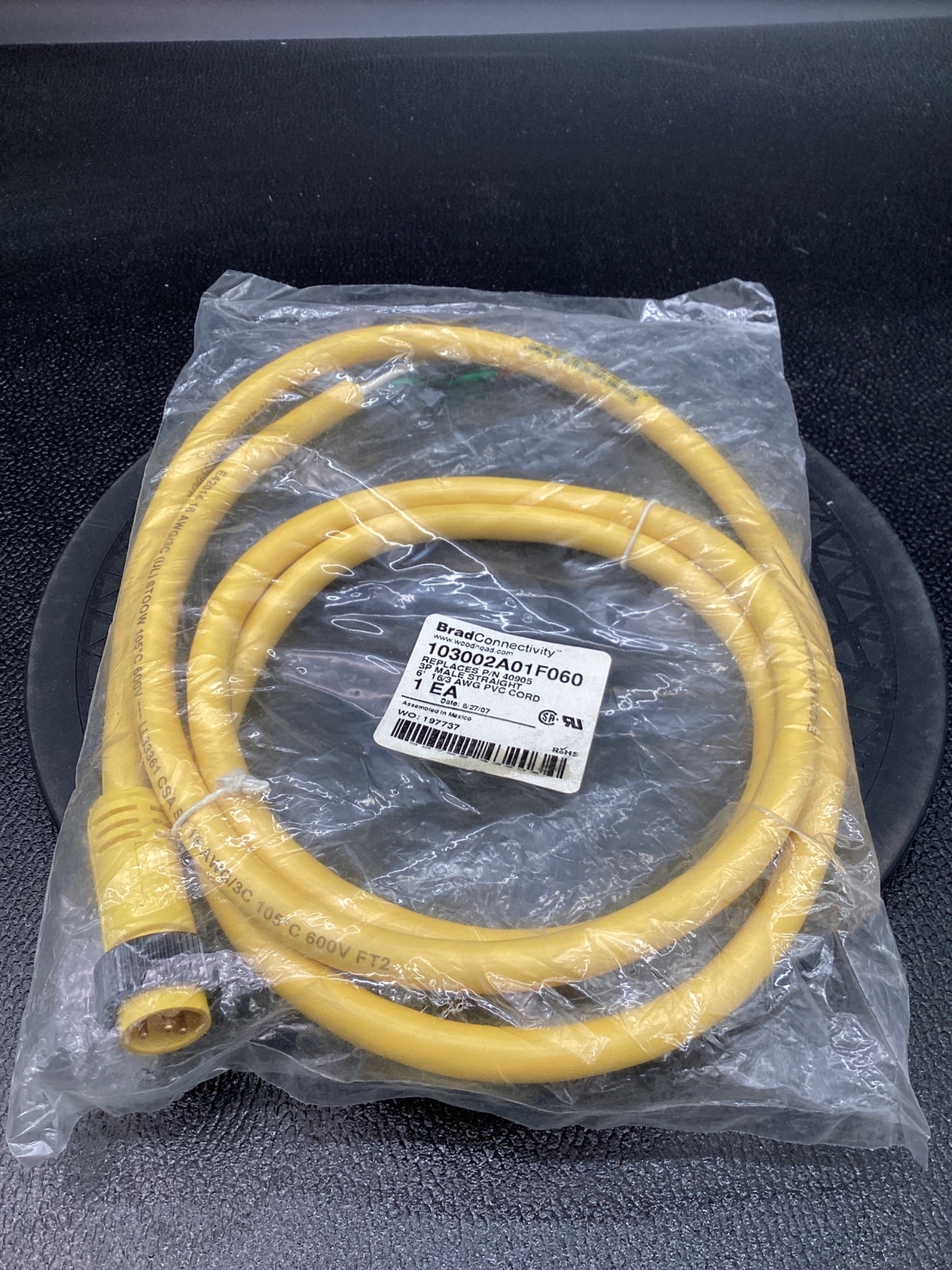 BradConnectivity 103002A01F060 3-Pin Male Cordset 6FT NEW 0