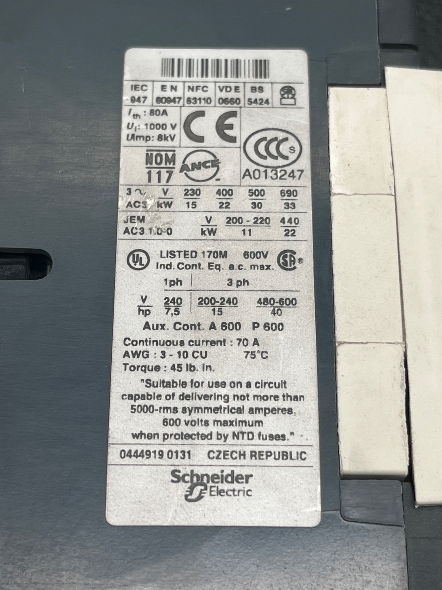 TELEMECANIQUE LC1D50 Contactor LP1D5011 USED 5