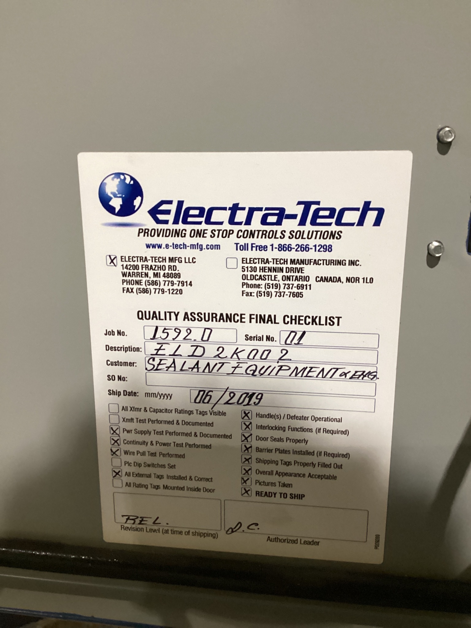 NORDSON EL-D2K-002 Sealer Control Panel USED 5