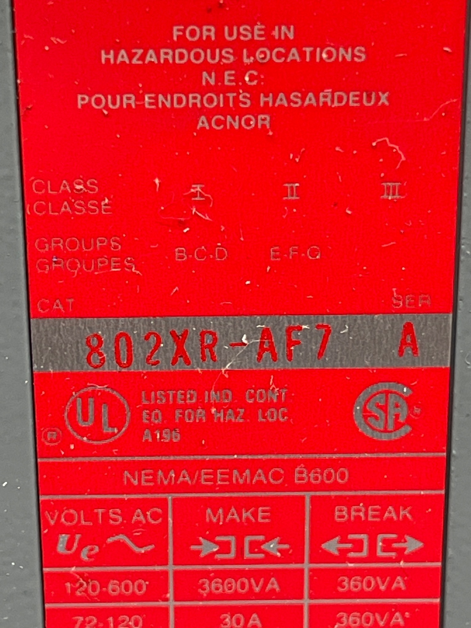 ALLEN BRADLEY 802XR-AF7 Limit Switch NEW 6