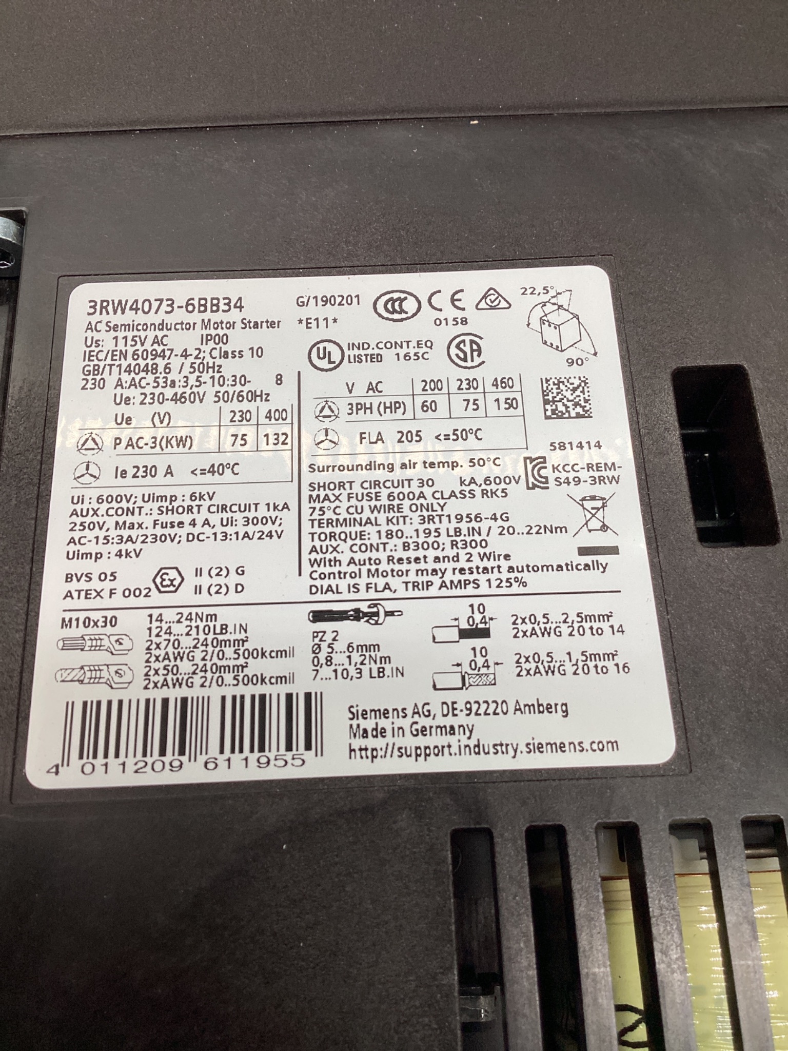 SIEMENS 3RW4073-6BB34 SIRIUS Soft Starter 132kW NEW 1