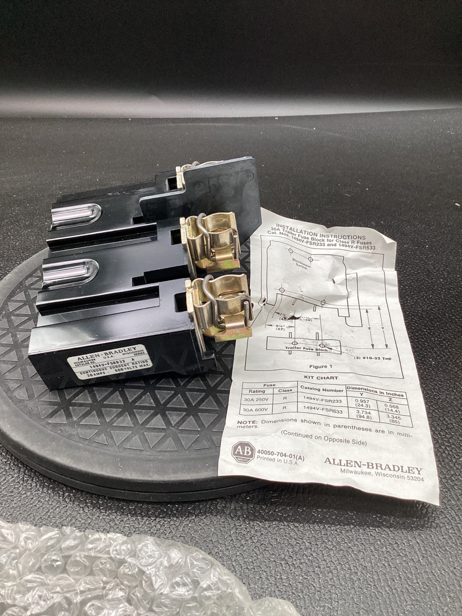 ALLEN BRADLEY 1494V-FSR633 Ser. A Fuse Block Holder 30A 600V NEW 5