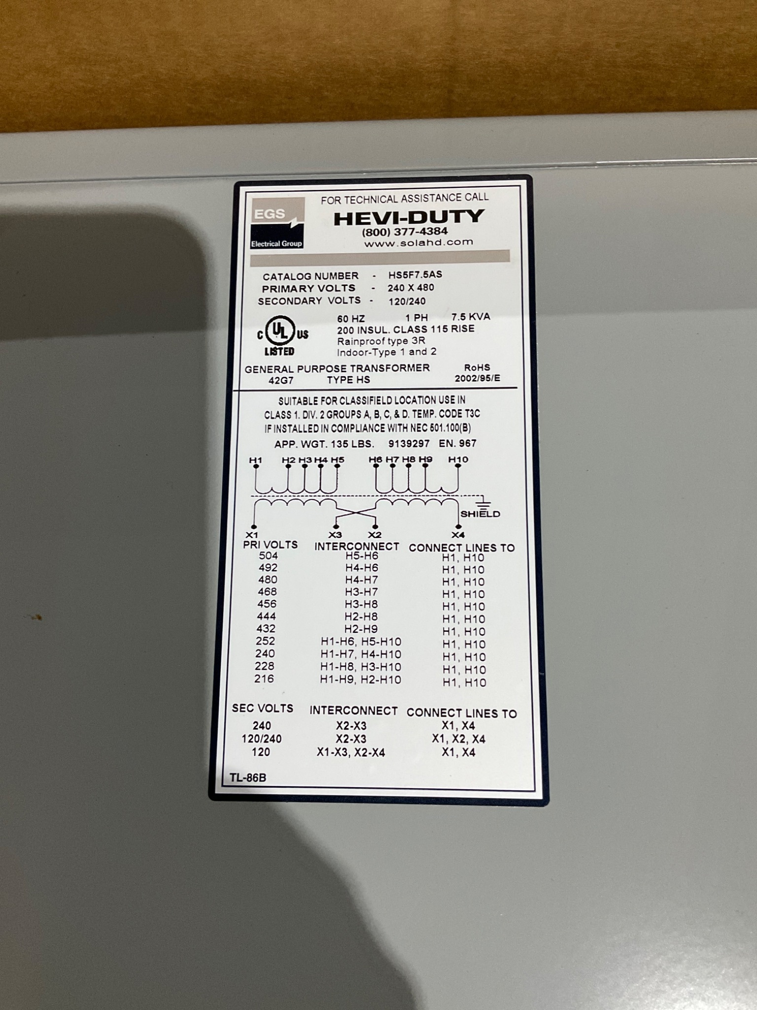 SOLAHD HS5F7.5AS 7.5KVA Transformer NEW 1