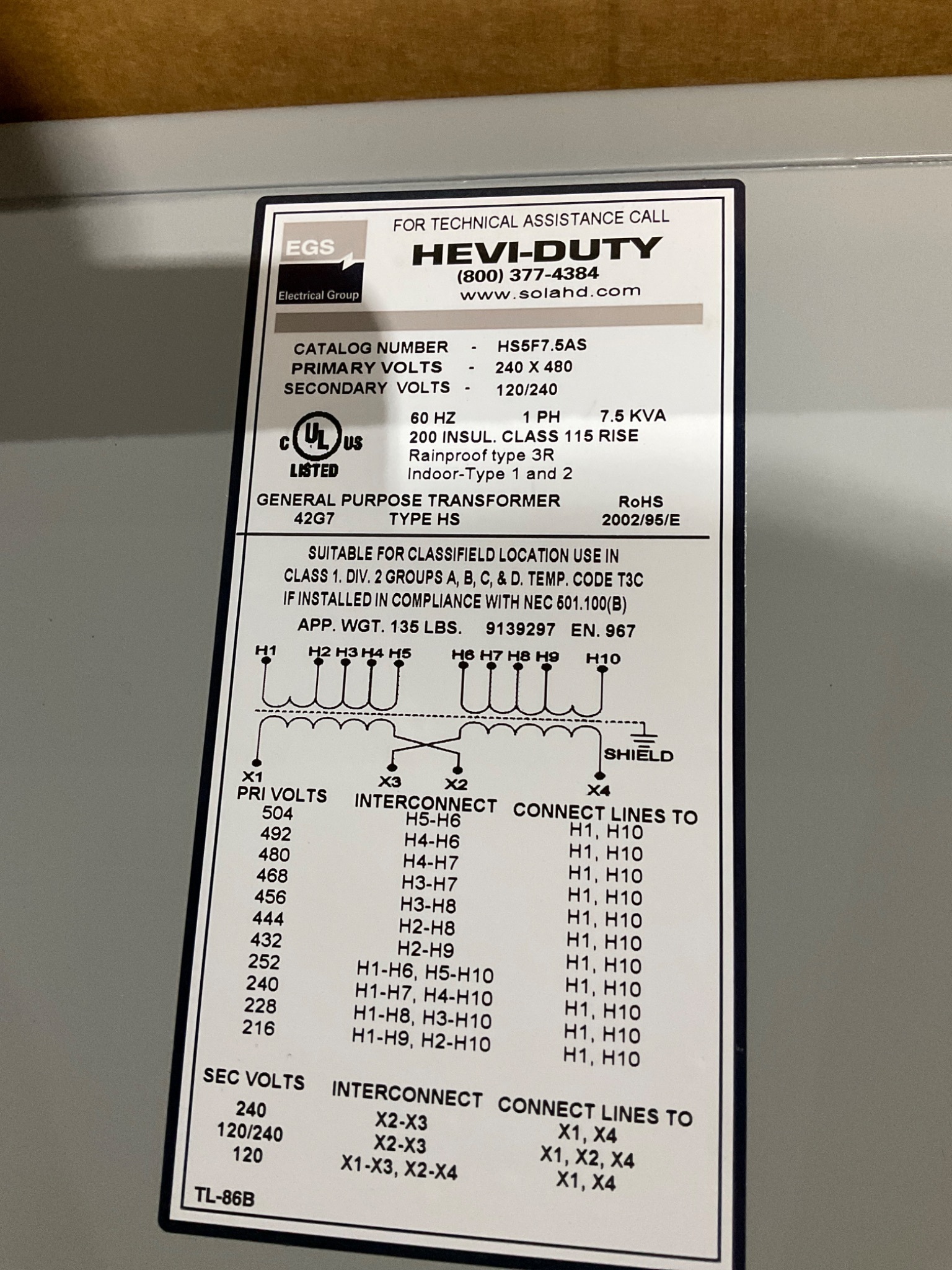 SOLAHD HS5F7.5AS 7.5KVA Transformer NEW 4
