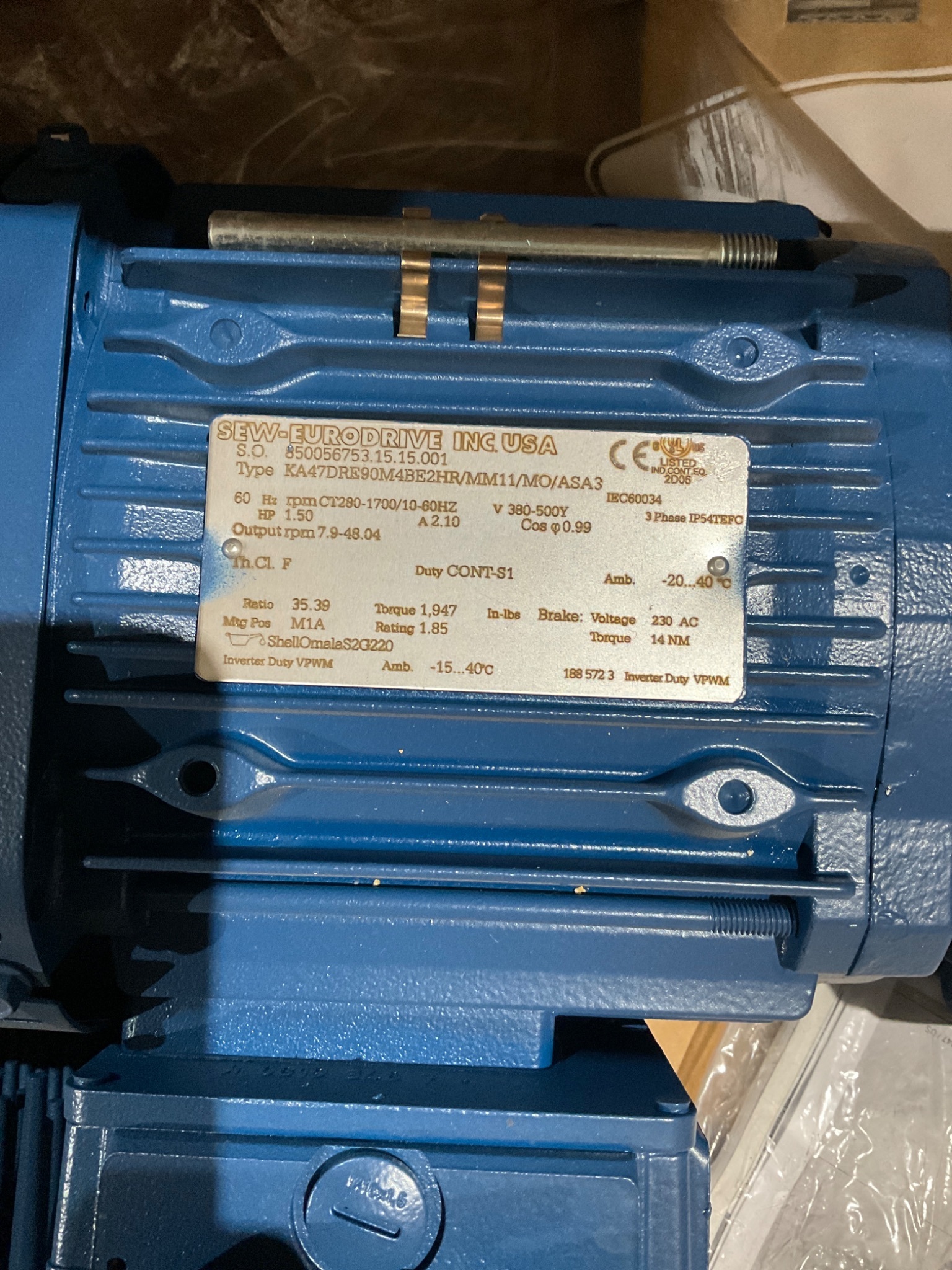 SEW-EURODRIVE KA47DRE90M4NE2HR/MM11/MO/ASA3 Gear Motor NEW 1