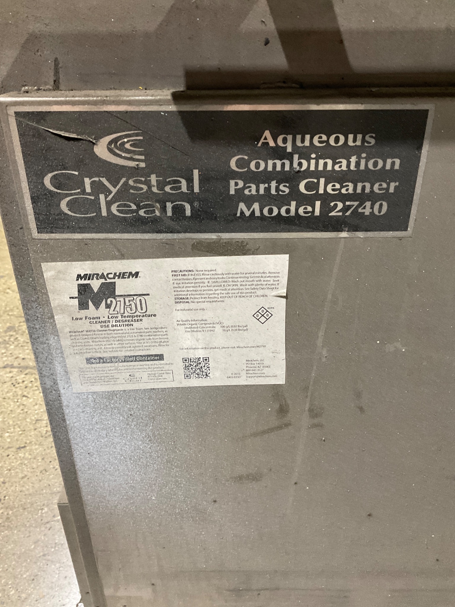 CRYSTAL CLEAN 2740 40-Gallon Parts Cleaner USED 1