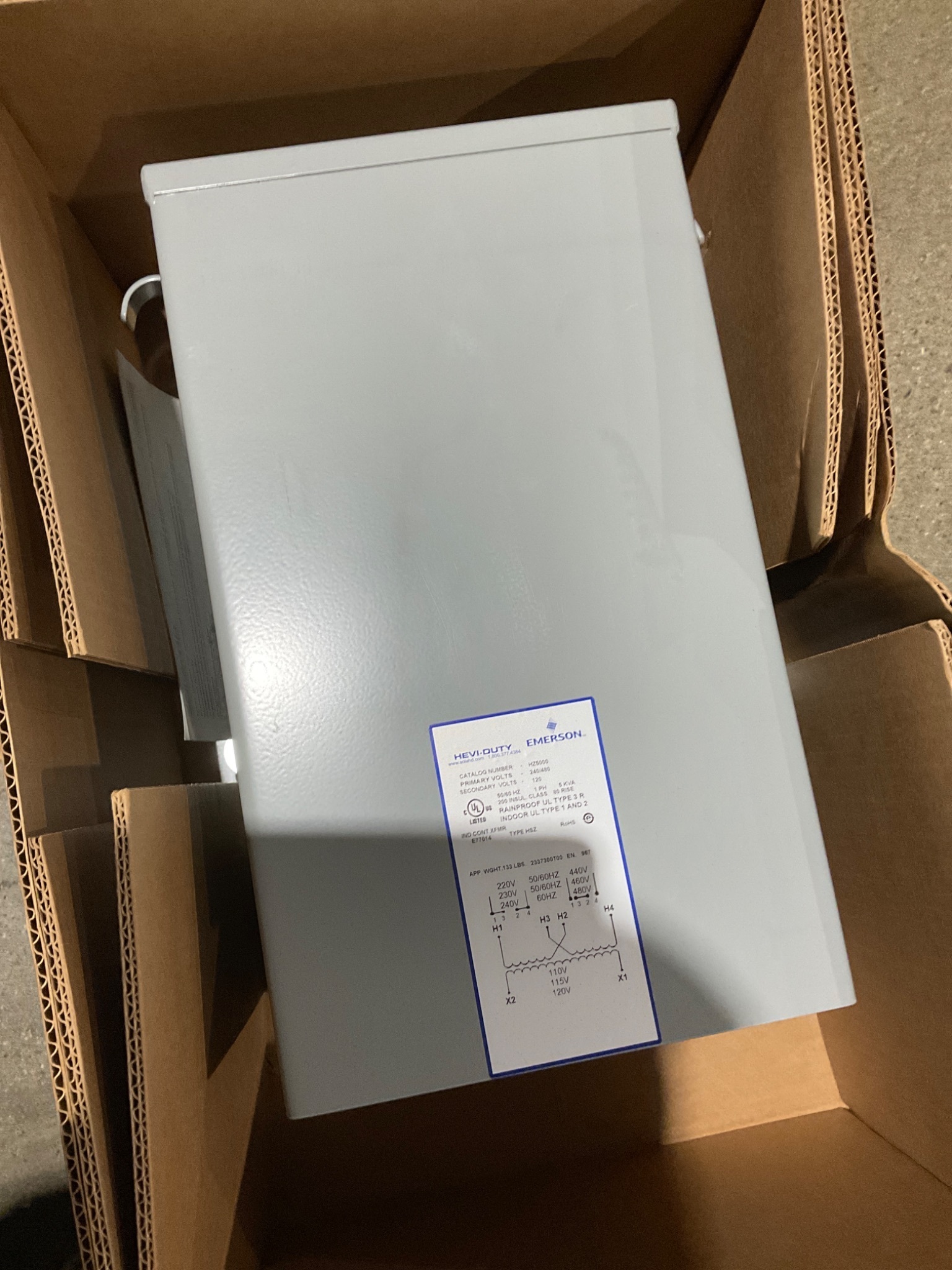 EMERSON HZ5000 5KVA Control Transformer 240/480V - 120V NEW 1