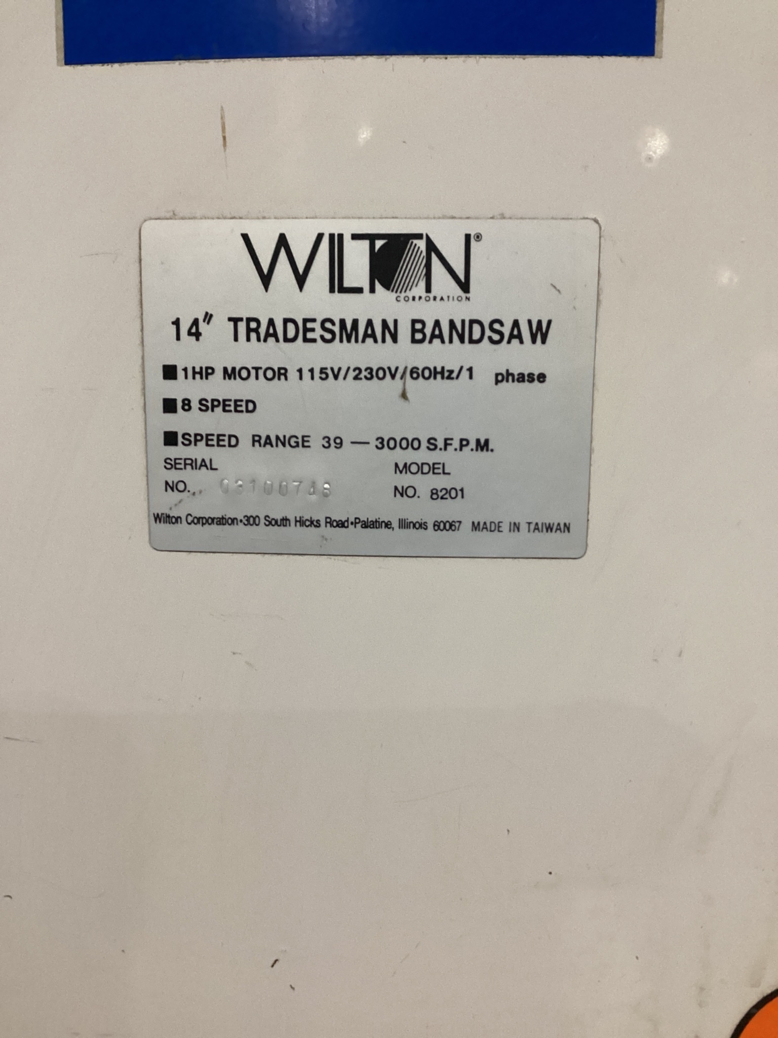WILTON 8201 VERTICAL BAND SAWS USED 4