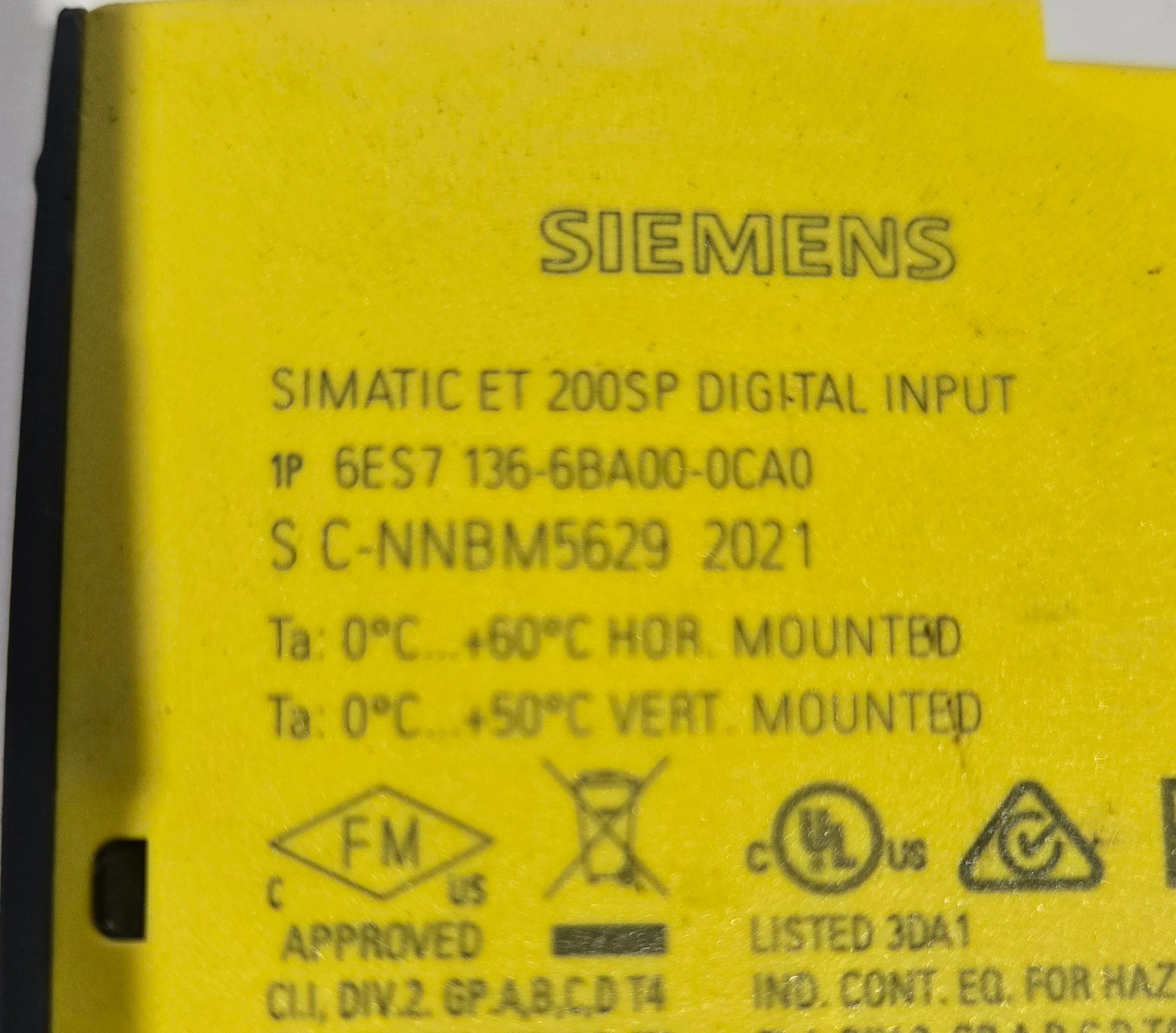 SIEMENS 6ES7 136-6BA00-0CA0 DIGITAL INPUT MODULE USED 0