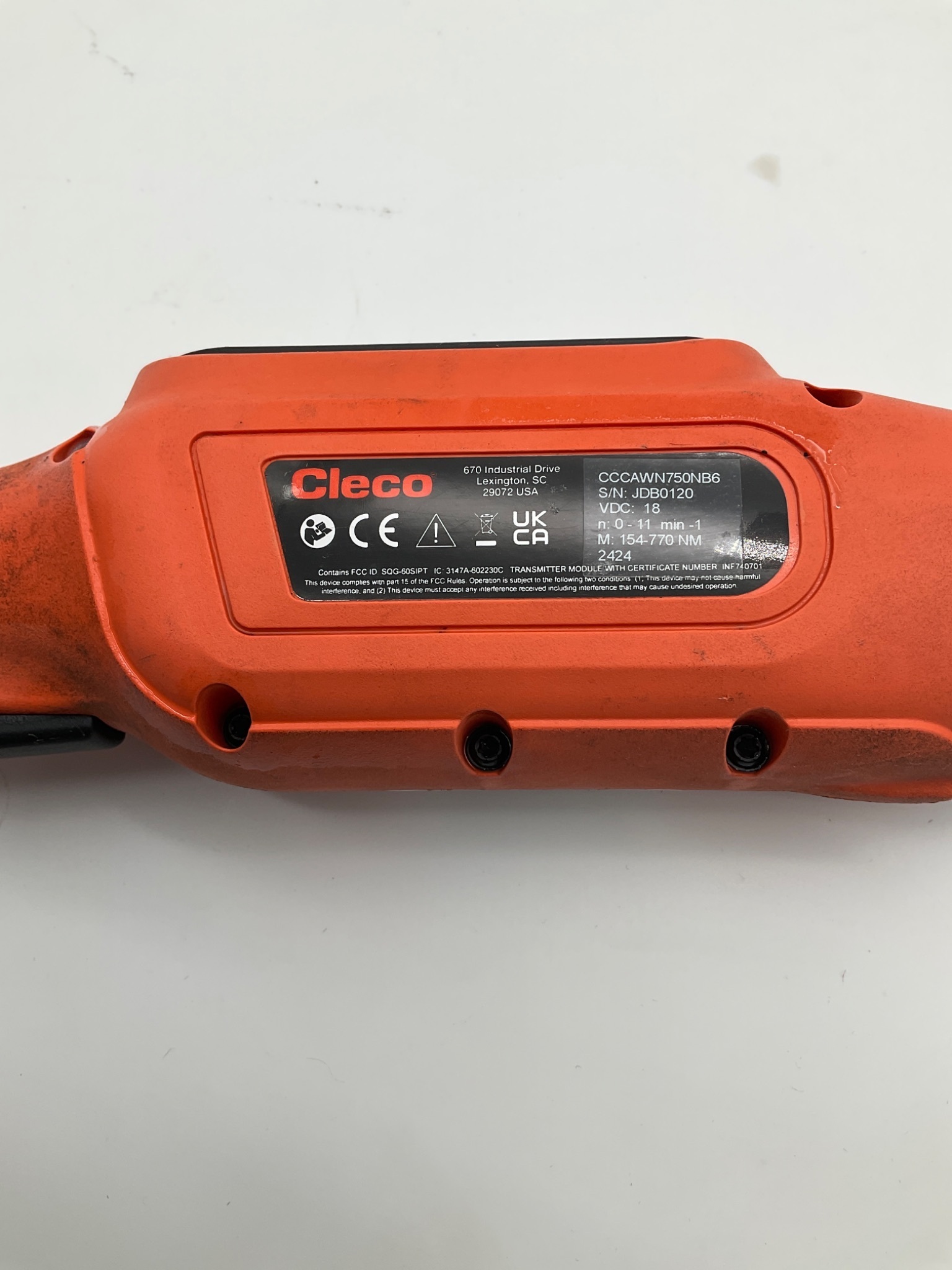 CLECO CCCAWN750NB6 CORDLESS ELECTRONIC TORQUE WRENCH 154–770 NM USED 3