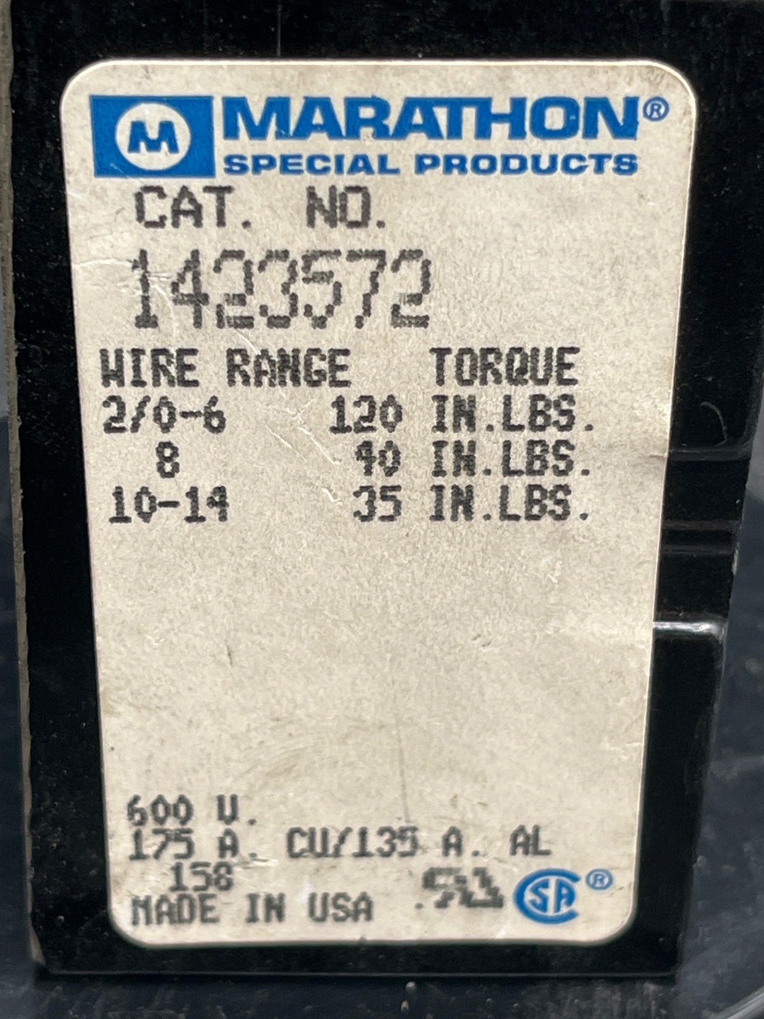 MARATHON 1423572 Terminal Block USED 4