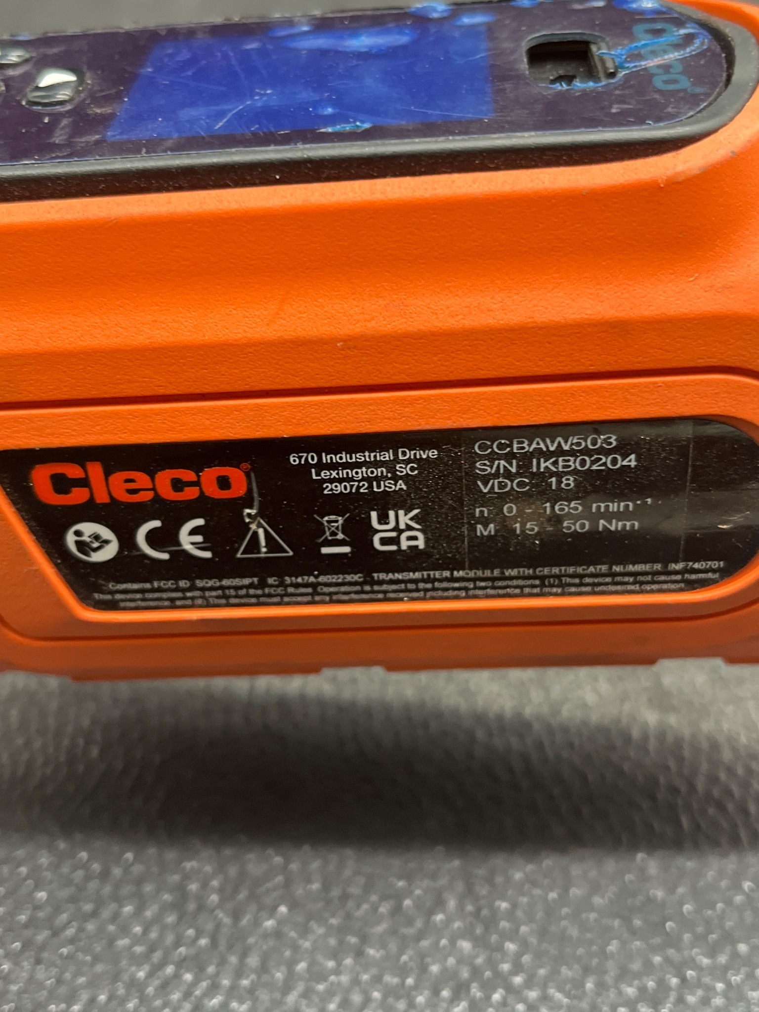 CLECO CCBAW503 CORDLESS ELECTRONIC TORQUE WRENCH 15–50 NM USED 1