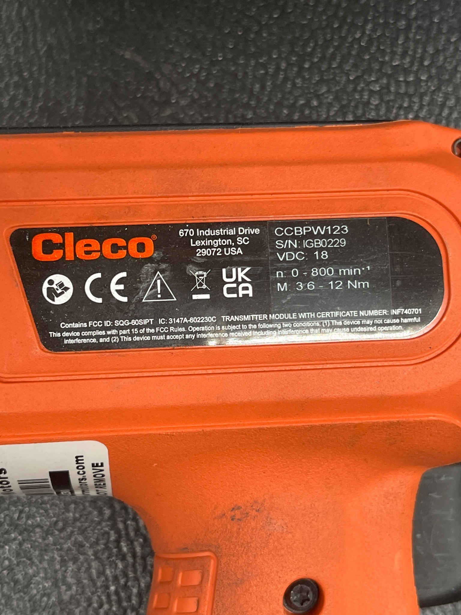 CLECO CCBPW123 CORDLESS ELECTRONIC TORQUE WRENCH 3.6–12 NM USED 3
