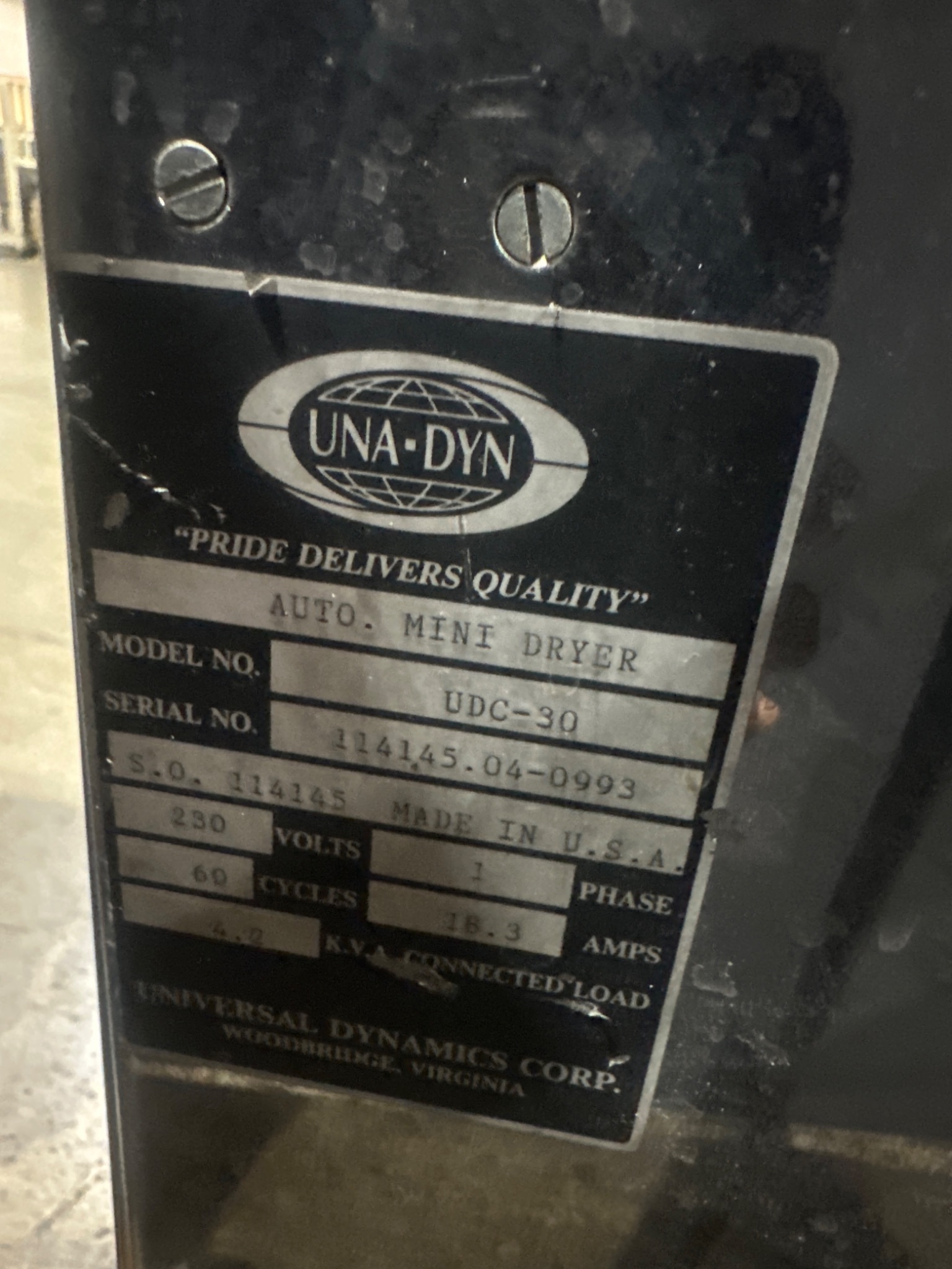UNA-DYN UDC-30 Auto Mini-Dryer w/ 100# Modular Hopper USED 6
