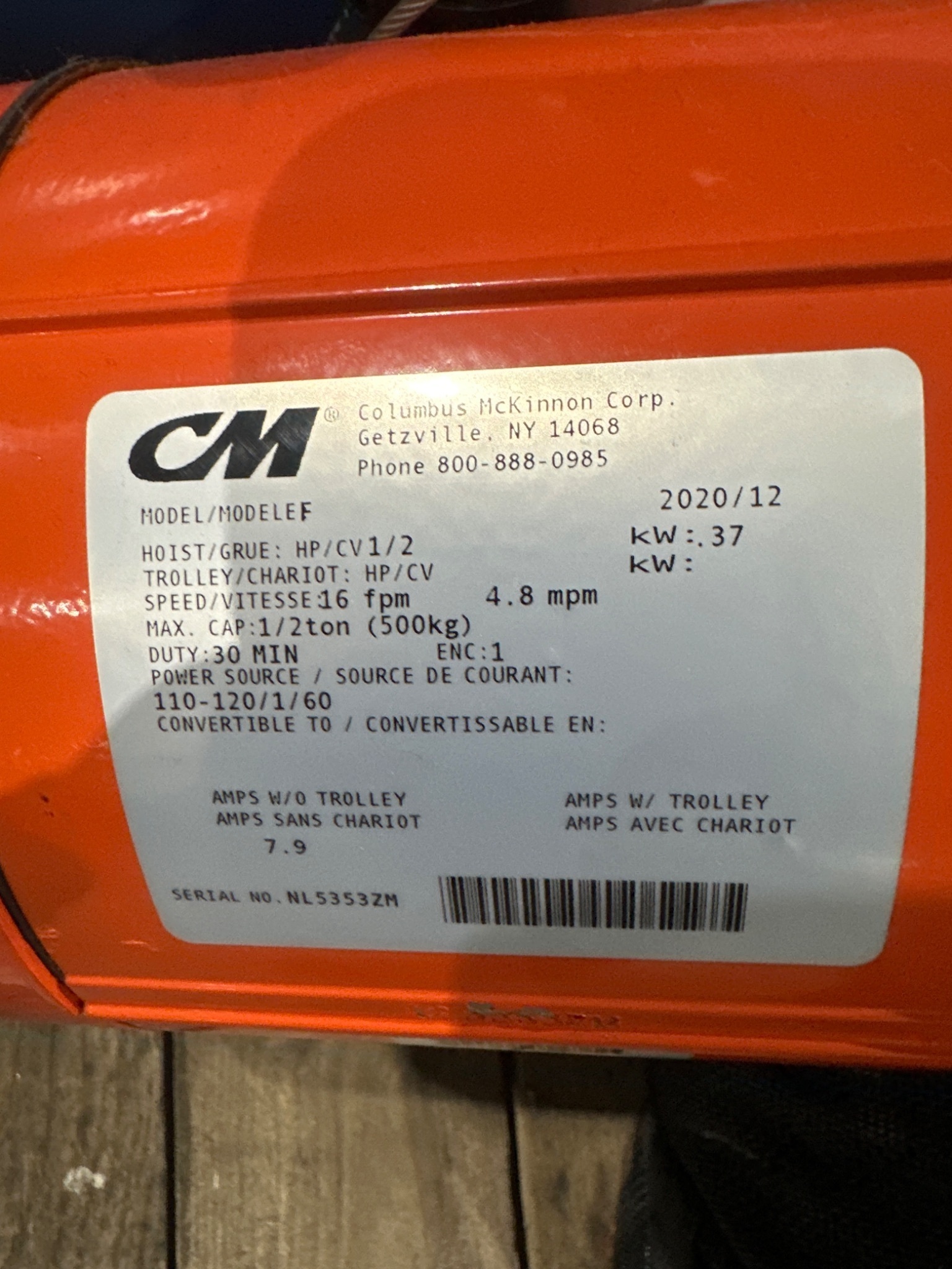 GORBEL SS-99041 JIB CRANE 500 1/2 TON USED 7