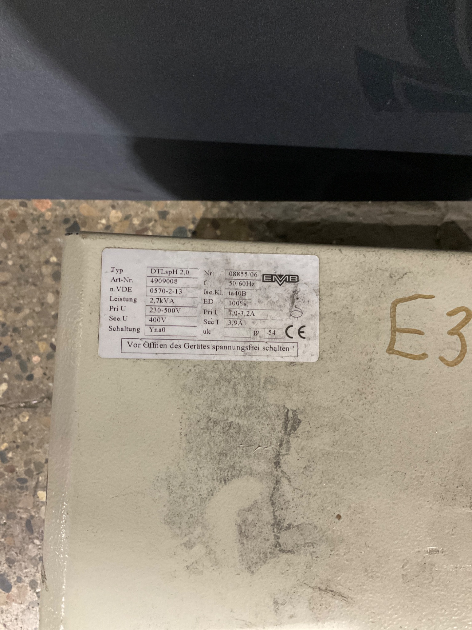 EMB Transformer Panel 230-500V-400V USED 1