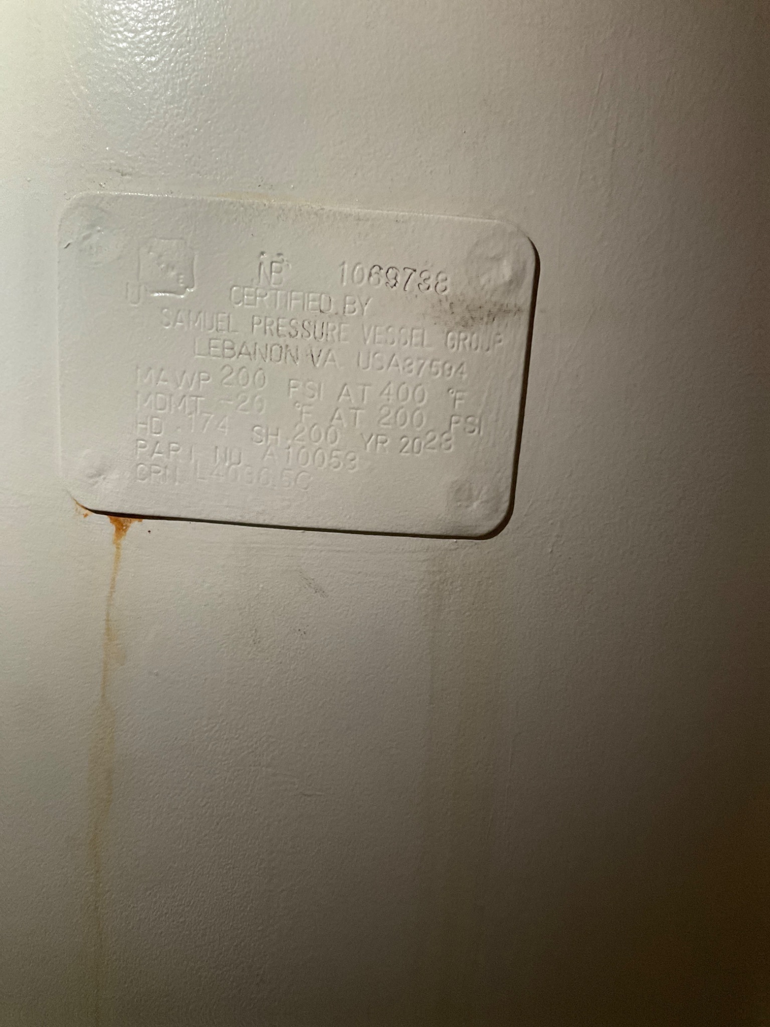 SAMUEL A10053 240 GAL. Vertical Air Receiver Tank USED 1