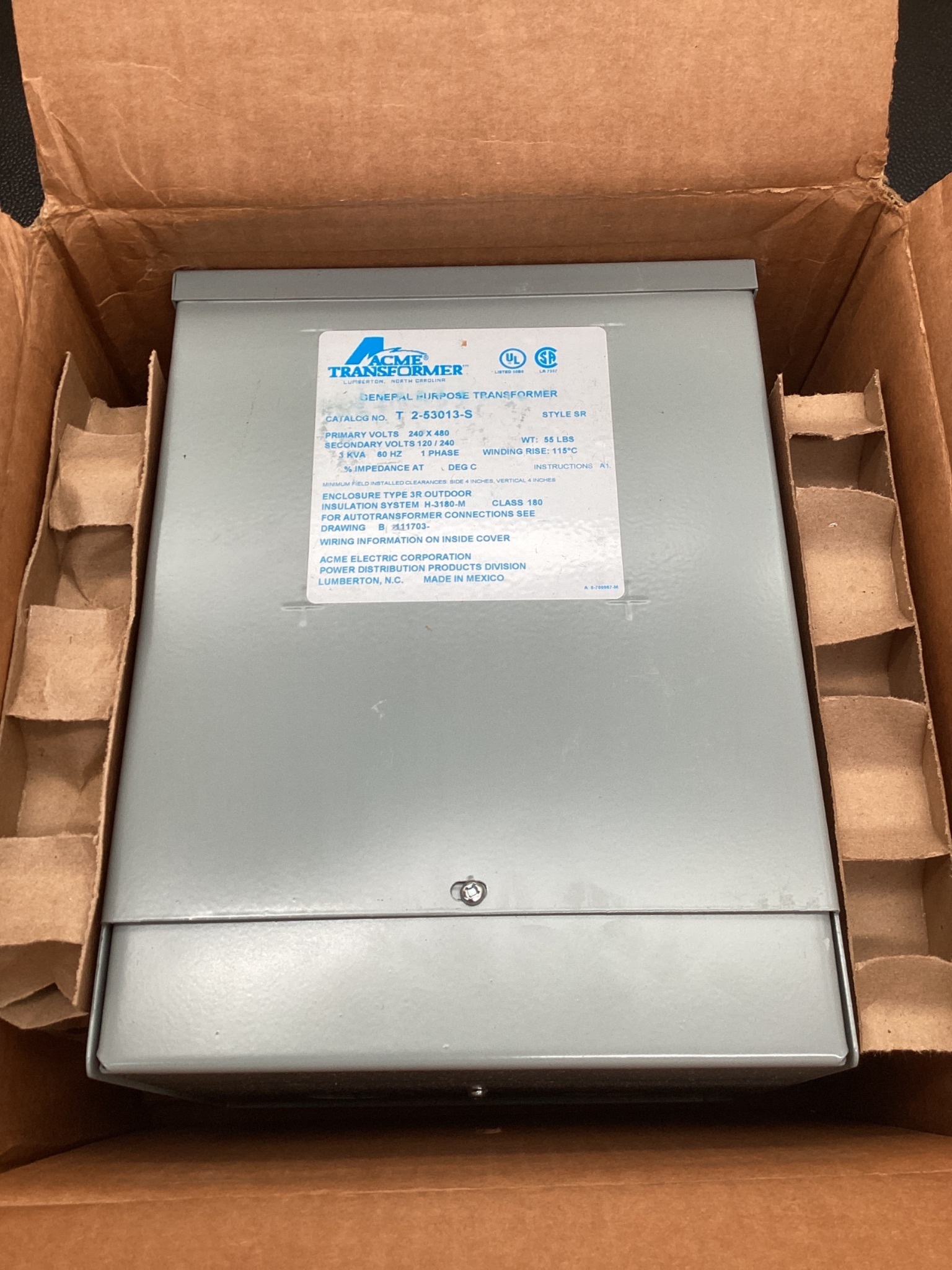 ACME T-2-53013-S 3KVA Transformer 240x480V - 120/240V 1PH NEW 6