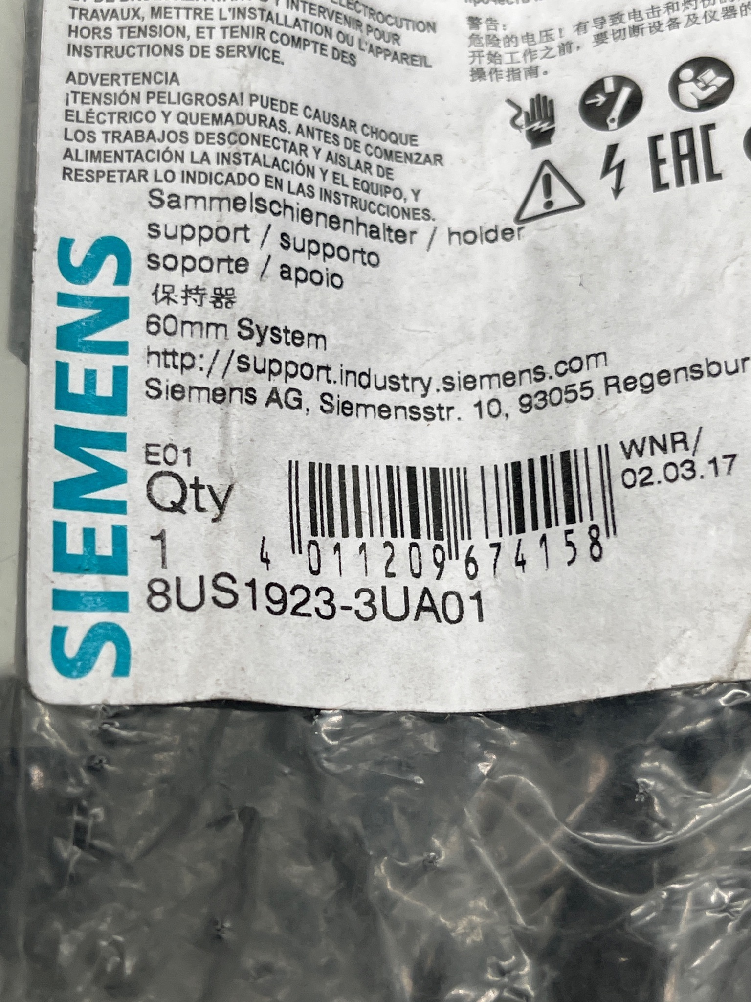 SIEMENS 8US1923-3UA01 Busbar Support NEW 3