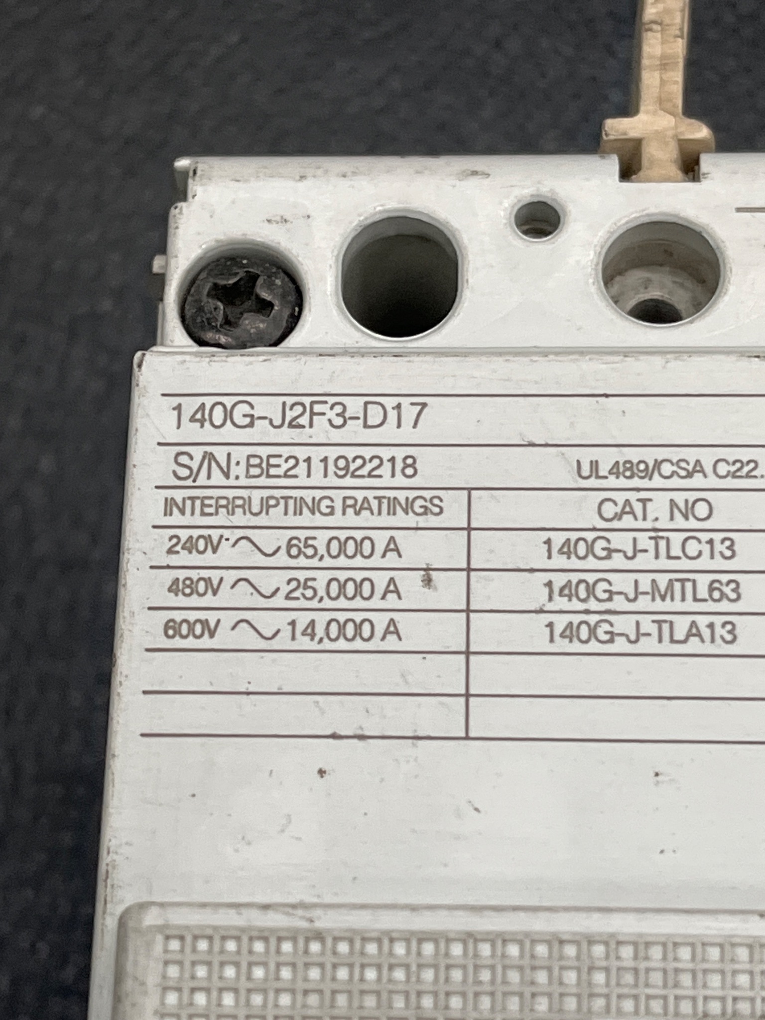 ALLEN BRADLEY 140G-J2F3-D17 Molded Case Circuit Breaker USED 5