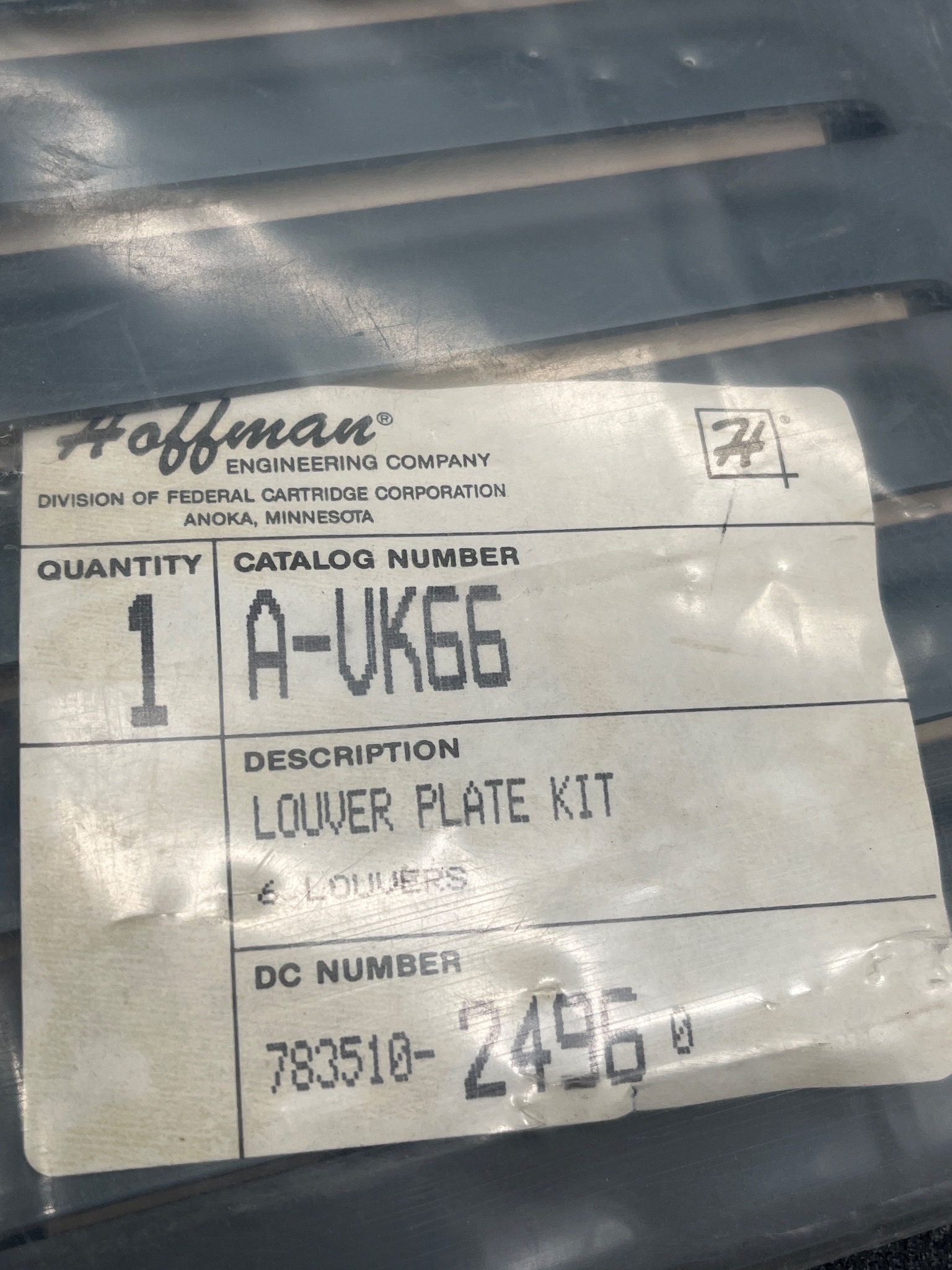 HOFFMAN A-VK66 Louver Plate Kit NEW 2