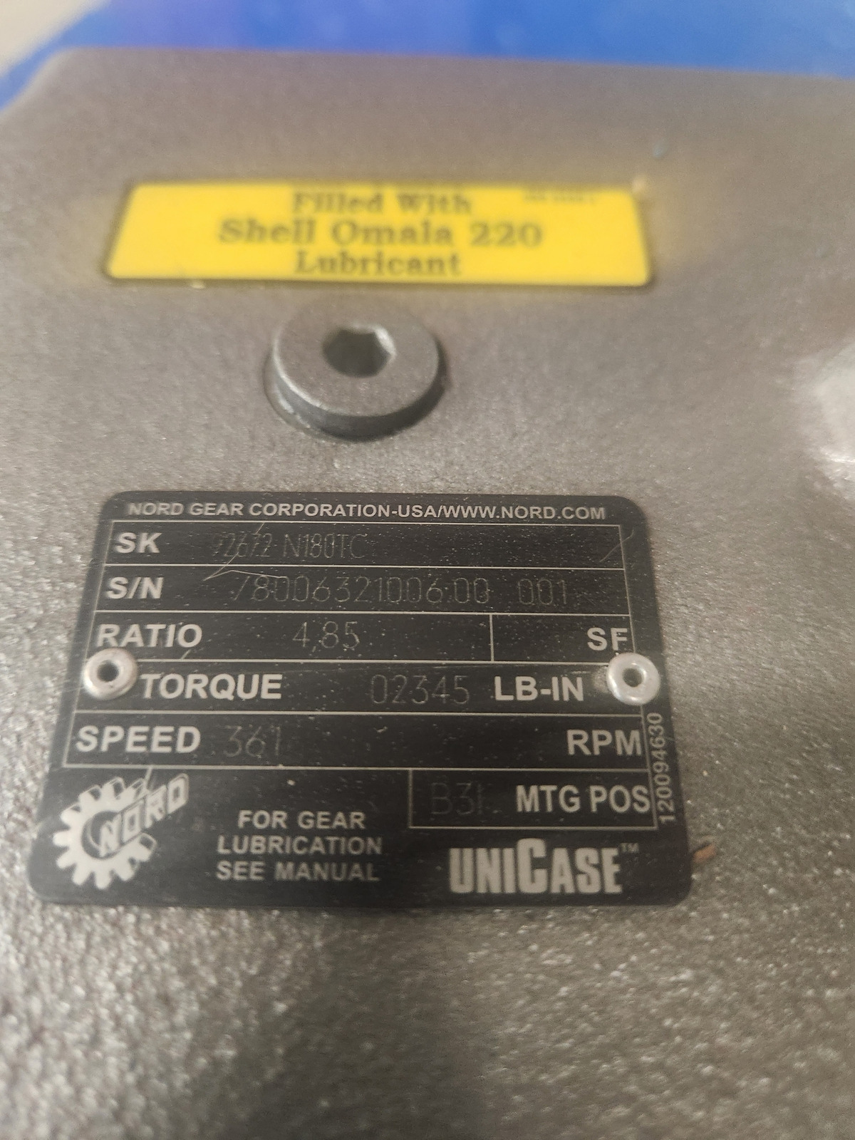 NORD GEARMOTOR SK92672 NI80TC 4.85 USED 2