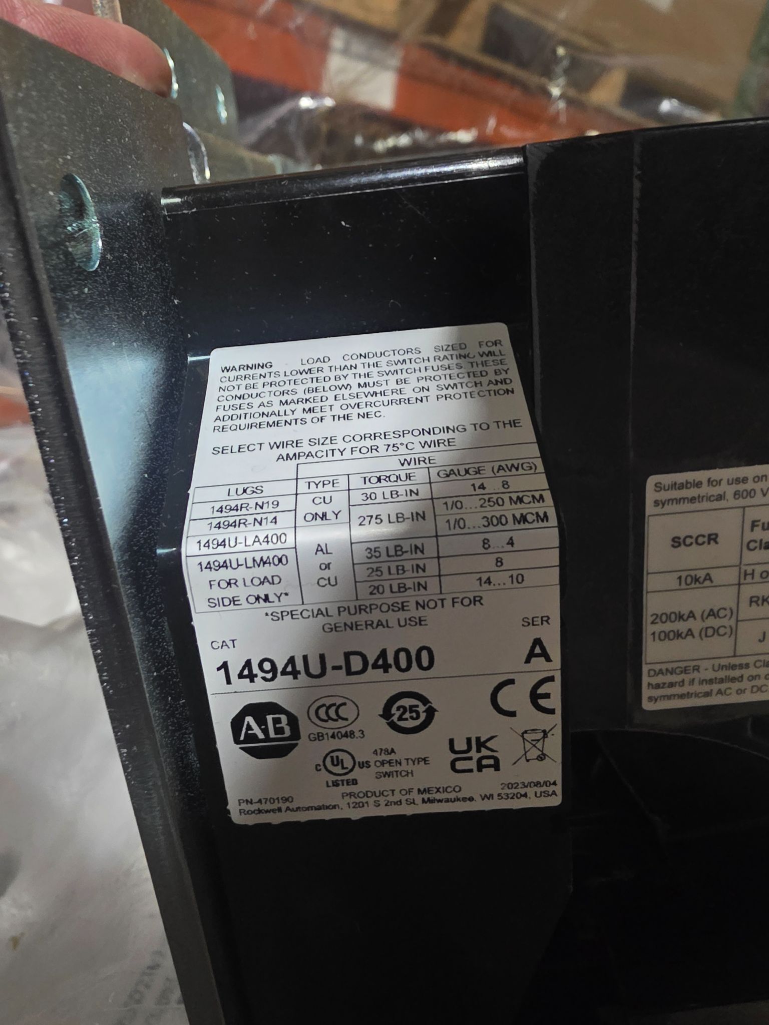 ALLEN BRADLEY 1494U-D400 400 Amp Disconnect Switch NEW 11