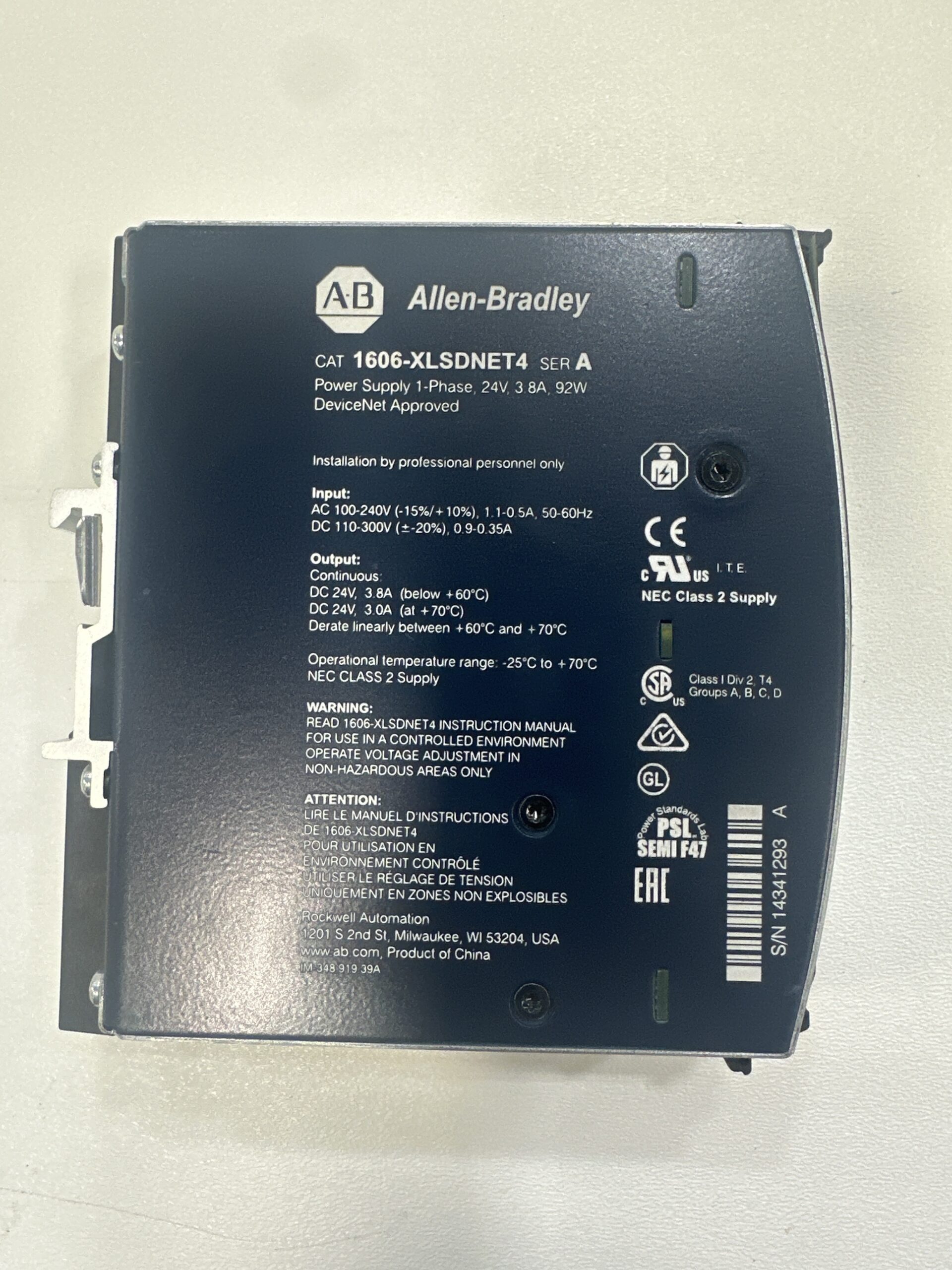 ALLEN BRADLLEY 1606-XLSDNET4 / A Power Supply USED 2