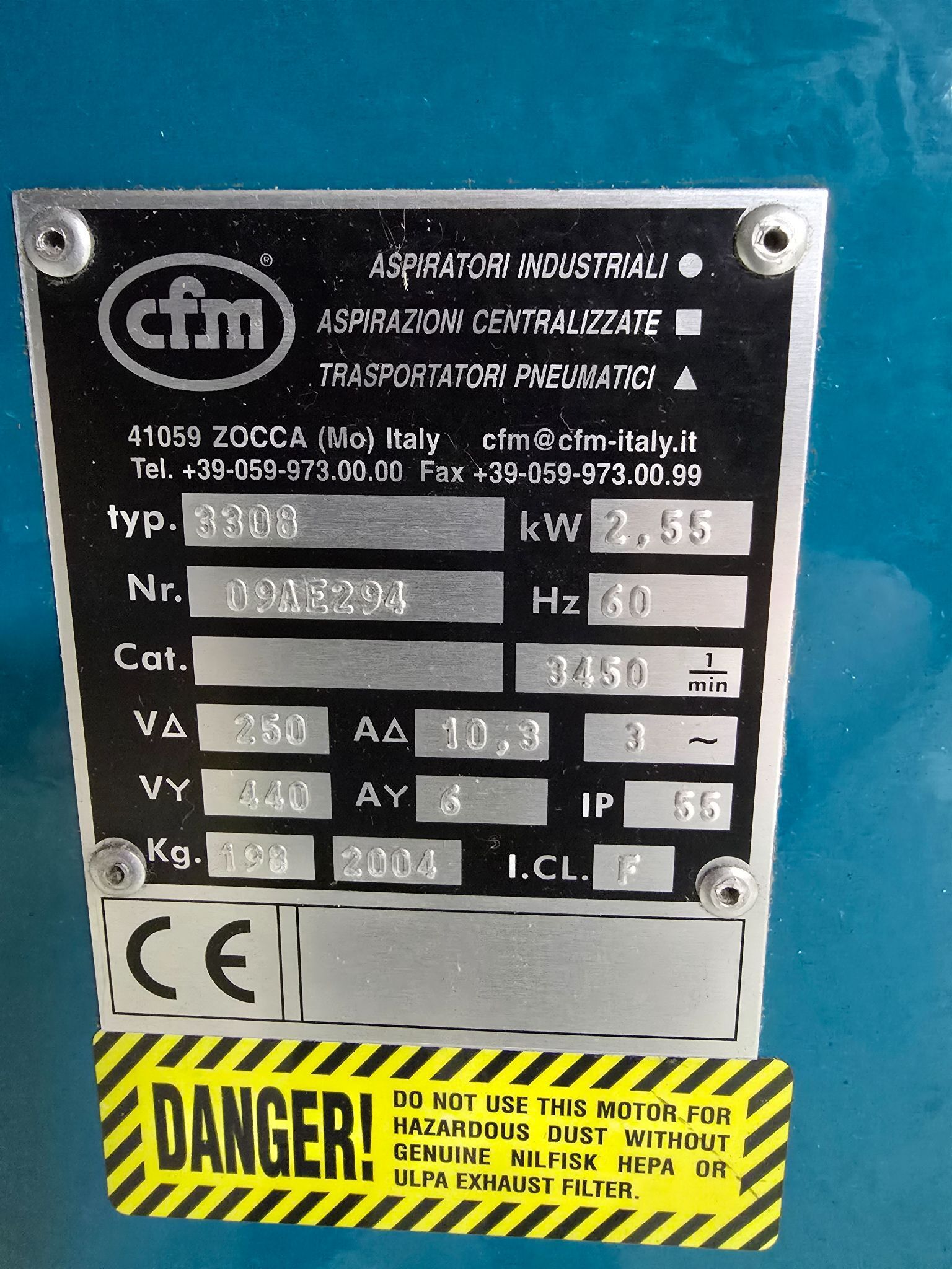 CFM 3308 EXPLOSION PROOF VACUUM USED 3