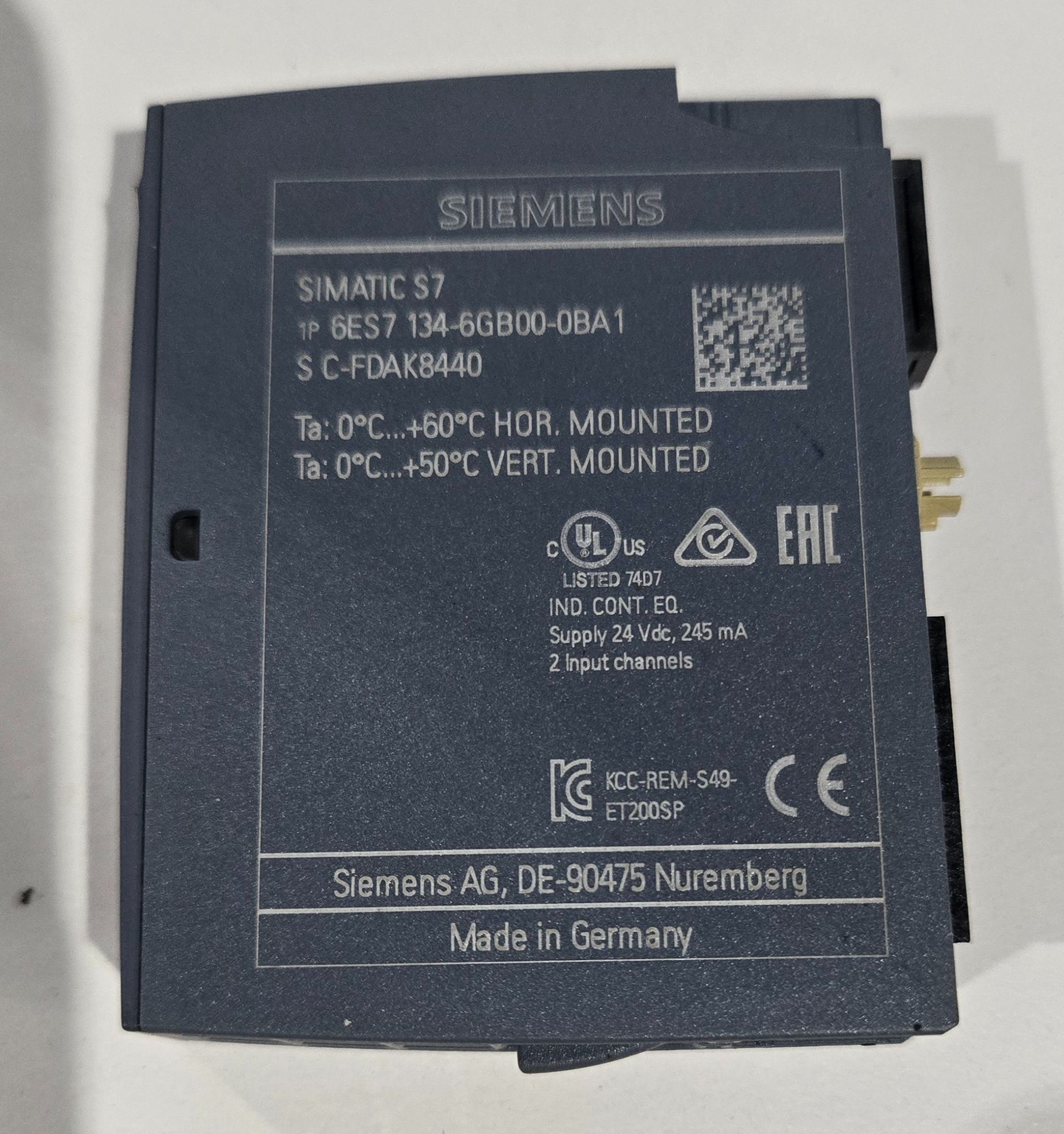 SIEMENS 6ES7 134-6GB00-0BA1 SIMATIC S7 Analog Input Module USED 1