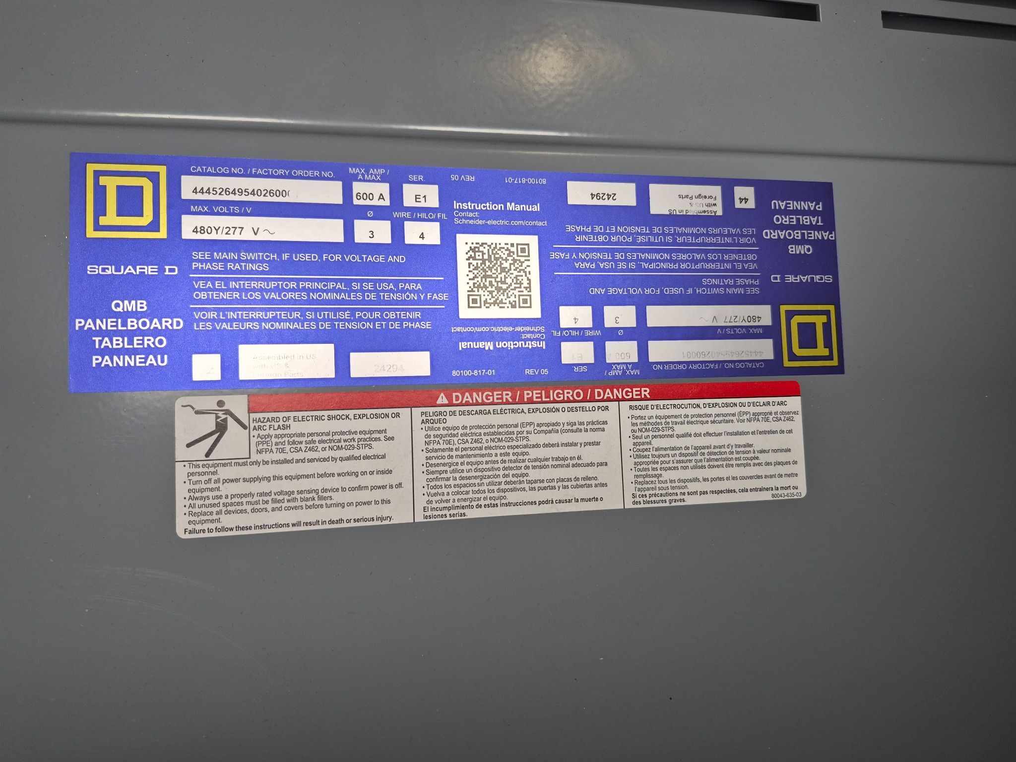 SQUARE D 600A QMB Panelboard 480Y/277V (6X200A) NEW 2