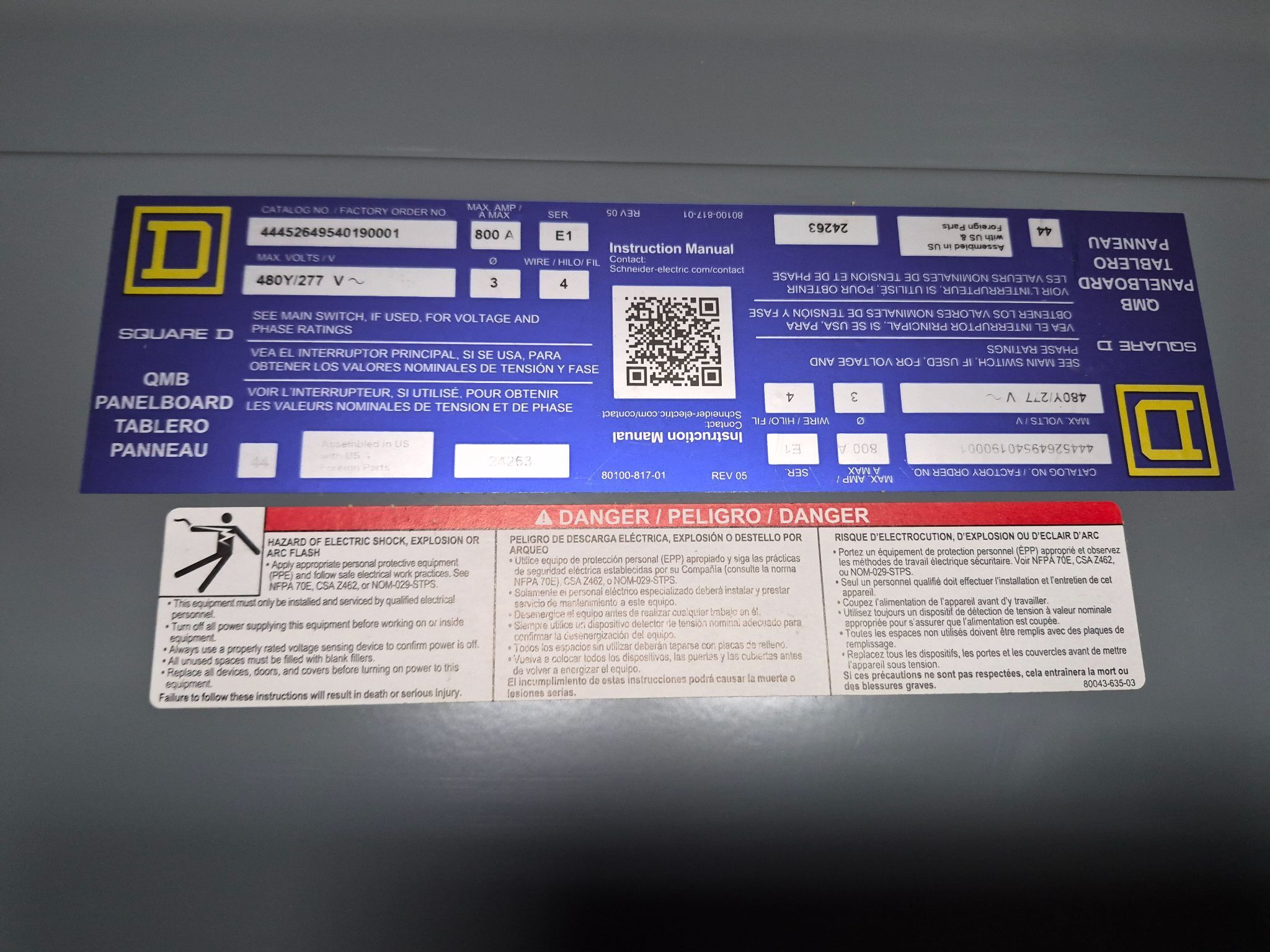 SQUARE D 800A QMB Panelboard 480Y/277V (14X100A) NEW 2