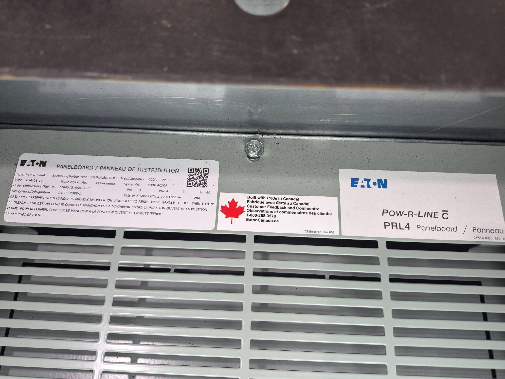 EATON 600A POW-R-LINE PRL4 480V Panelboard (10X100A) NEW 3