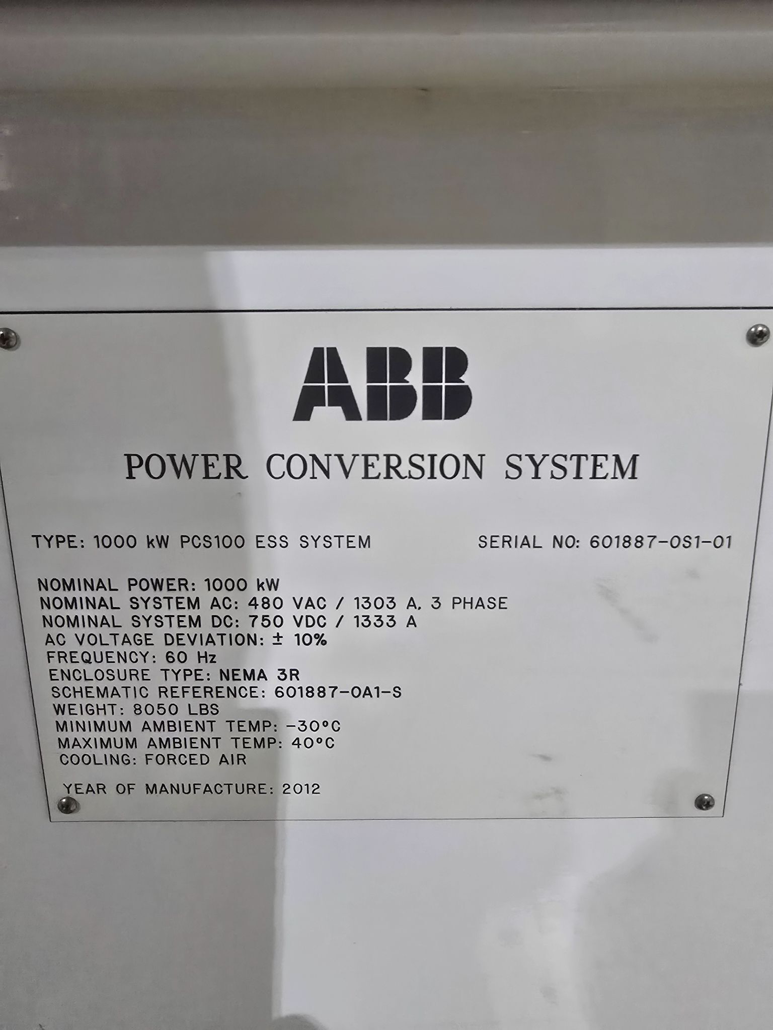 ABB PCS100 ESS 1000 kW Power Conversion System USED 1