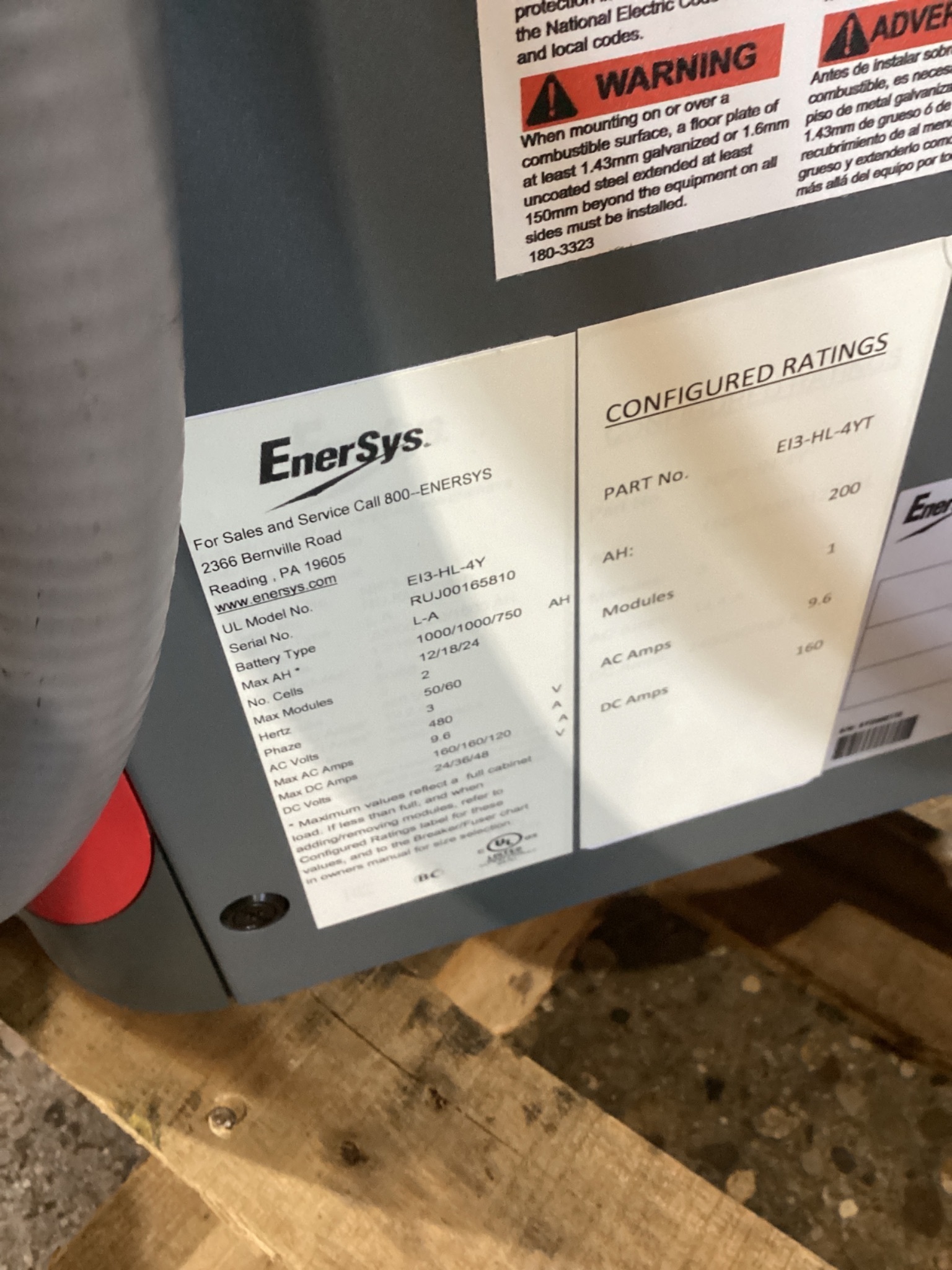 ENERSYS EI3-HL-4YT FORKLIFT BATTERY CHARGER 480V 3PH ENFORCER IMPAQ USED 3