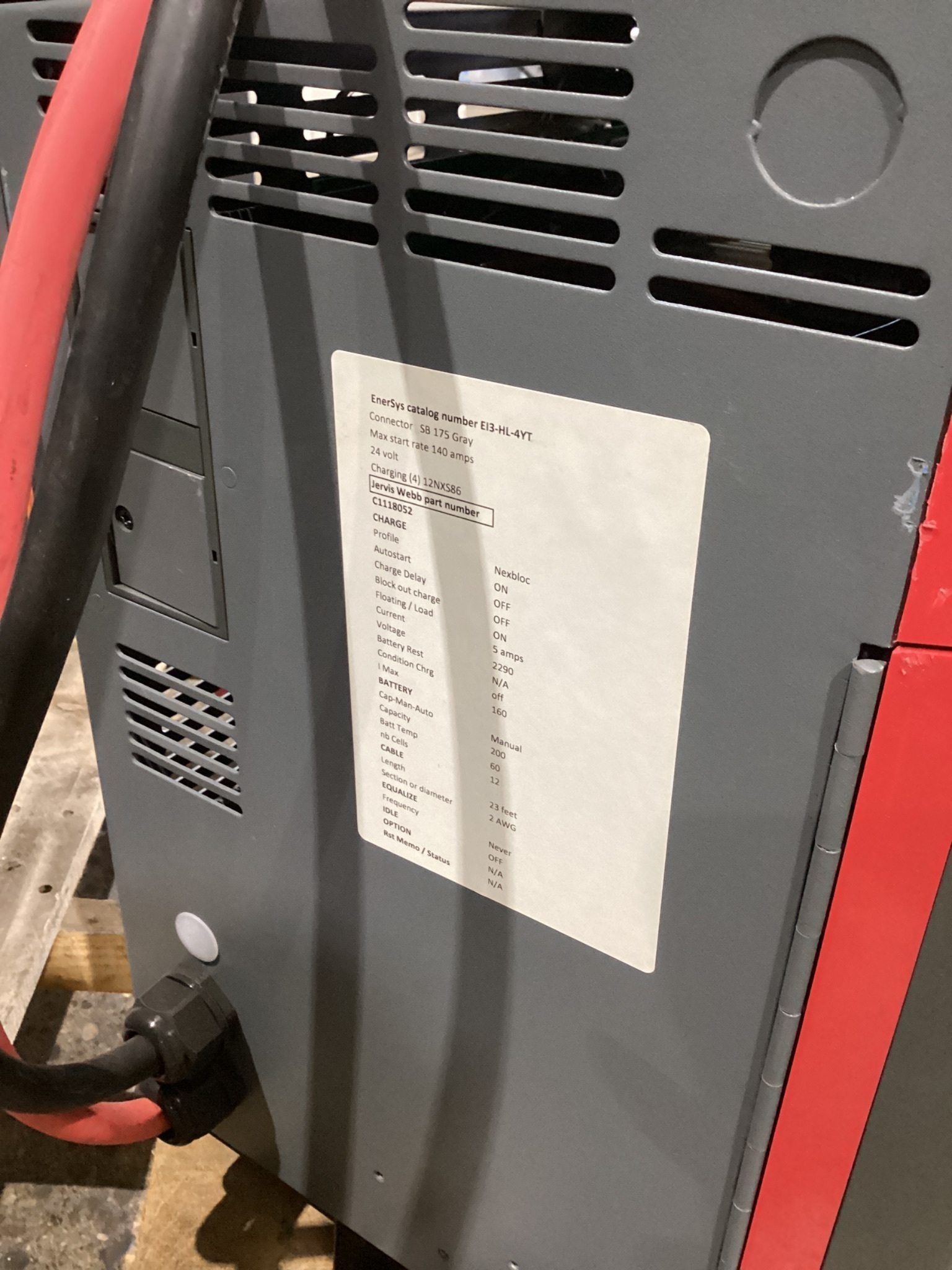 ENERSYS EI3-HL-4YT FORKLIFT BATTERY CHARGER 480V 3PH ENFORCER IMPAQ USED 4