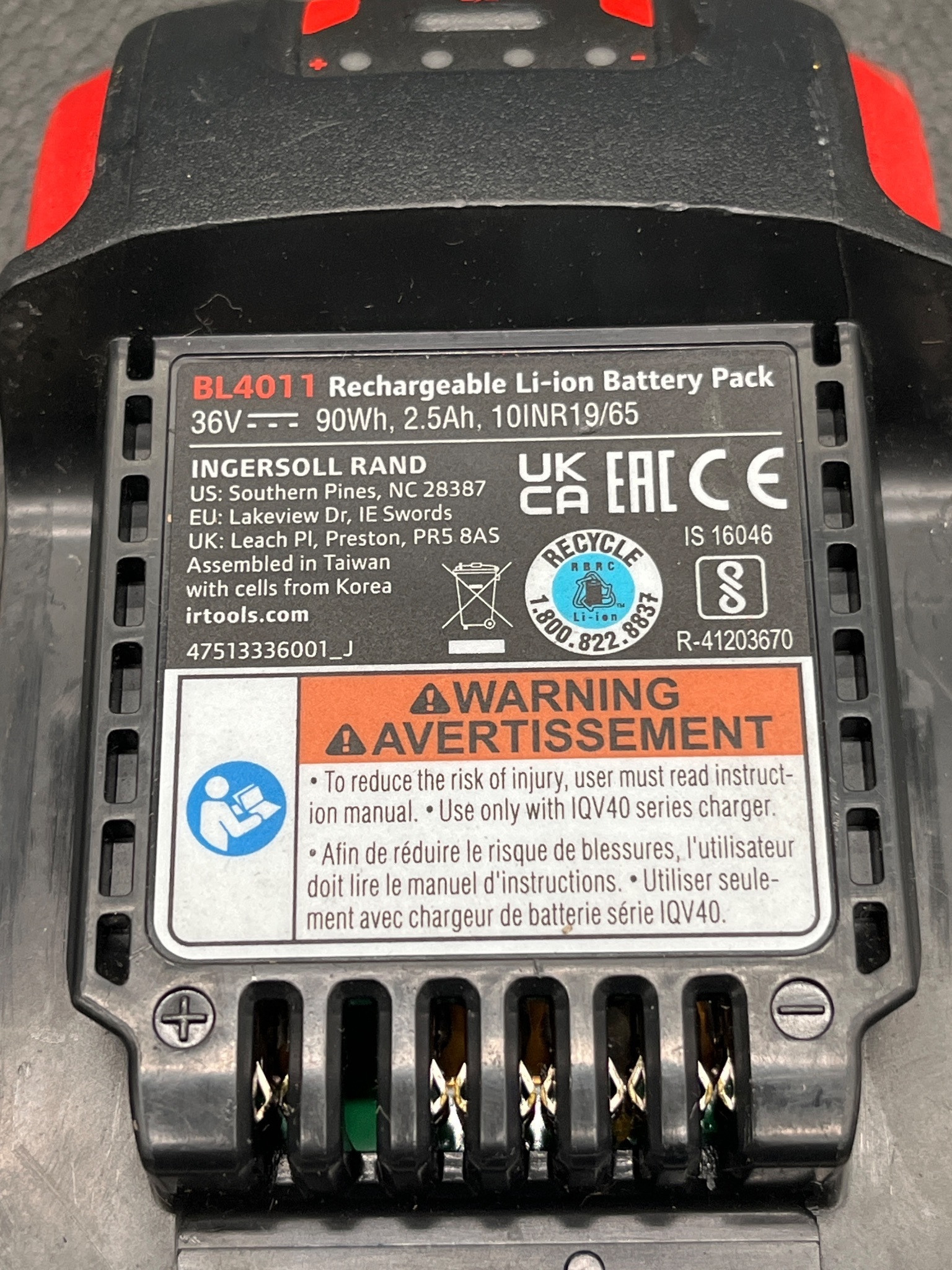 INGERSOLL RAND BL4011 Rechargeable Li-Ion Battery Pack USED 4