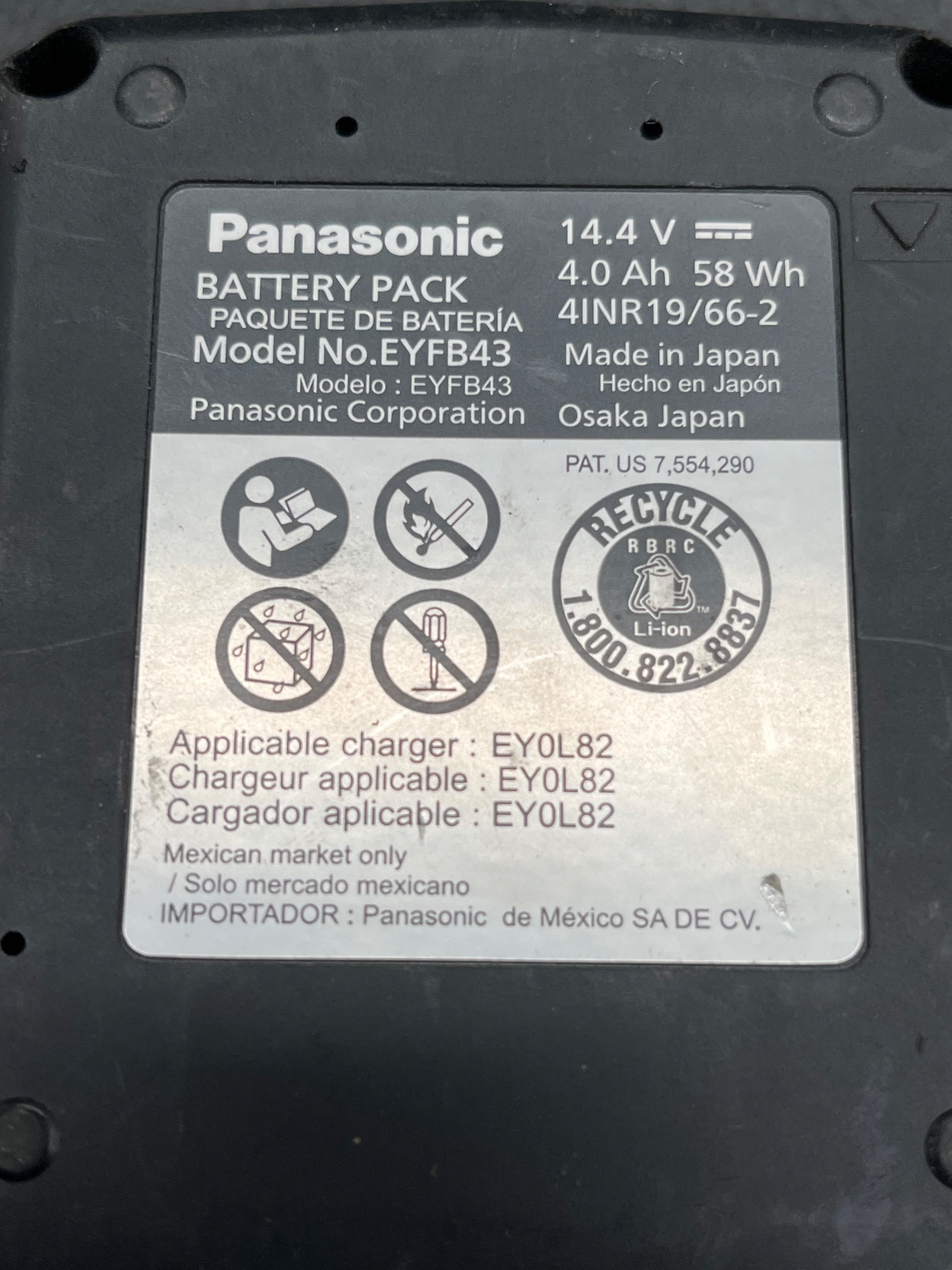 PANASONIC EYFB43 Battery Pack 14.4V 4.0Ah USED 5