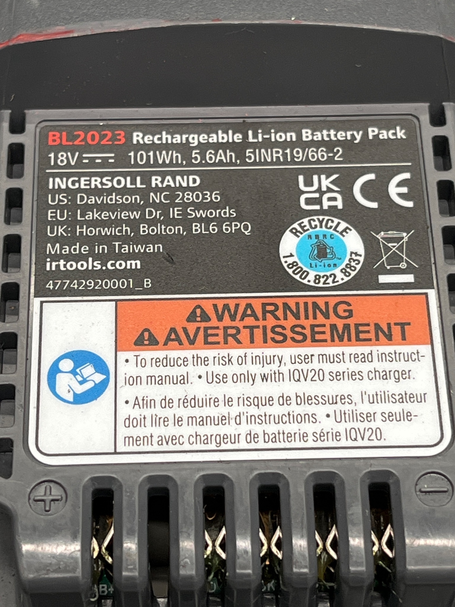 INGERSOLL RAND BL2023 Rechargeable Li-Ion Battery Pack 18V 5.6Ah USED Like New 4