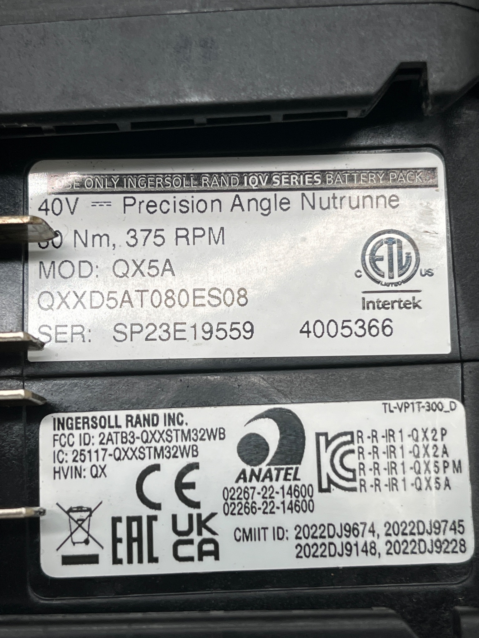 INGERSOLL RAND QXXD5AT080ES08 Precision Angle Nutrunner USED 5